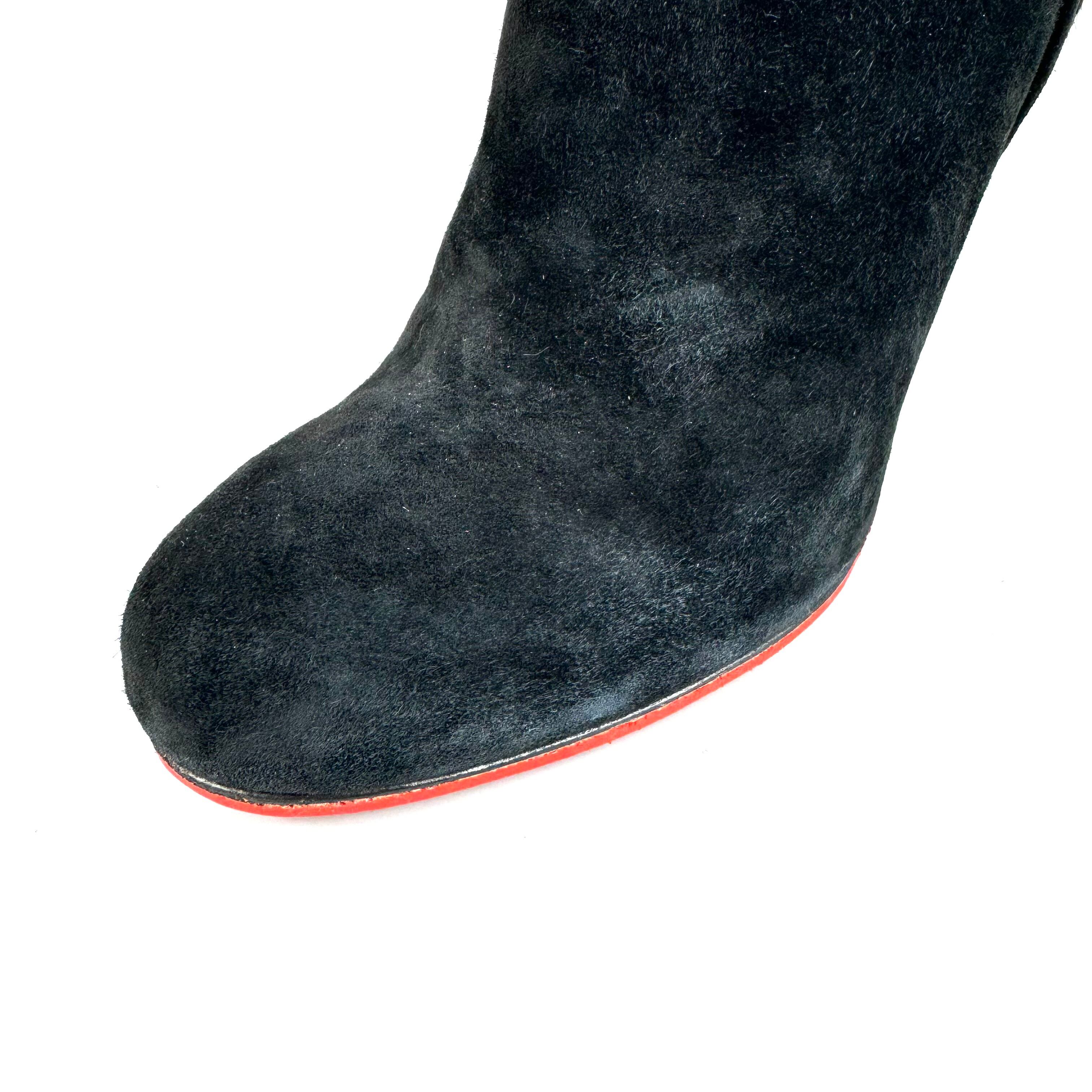 クリスチャンルブタン　ロングブーツ　ハラコ　スエード　黒　ヒョウ柄　25cm