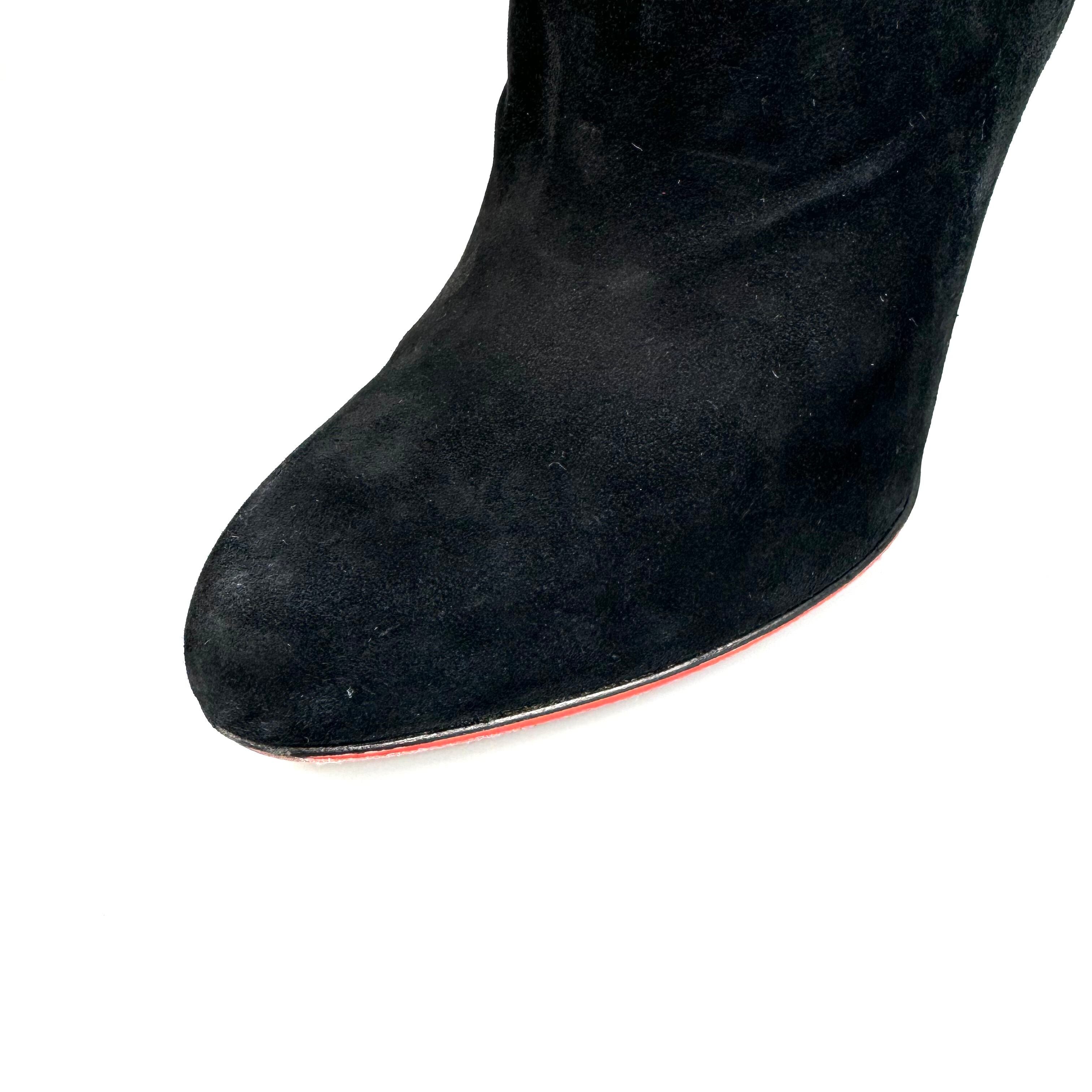 クリスチャンルブタン　ショートブーツ　サイドベルト　スエード　赤　黒　25cm