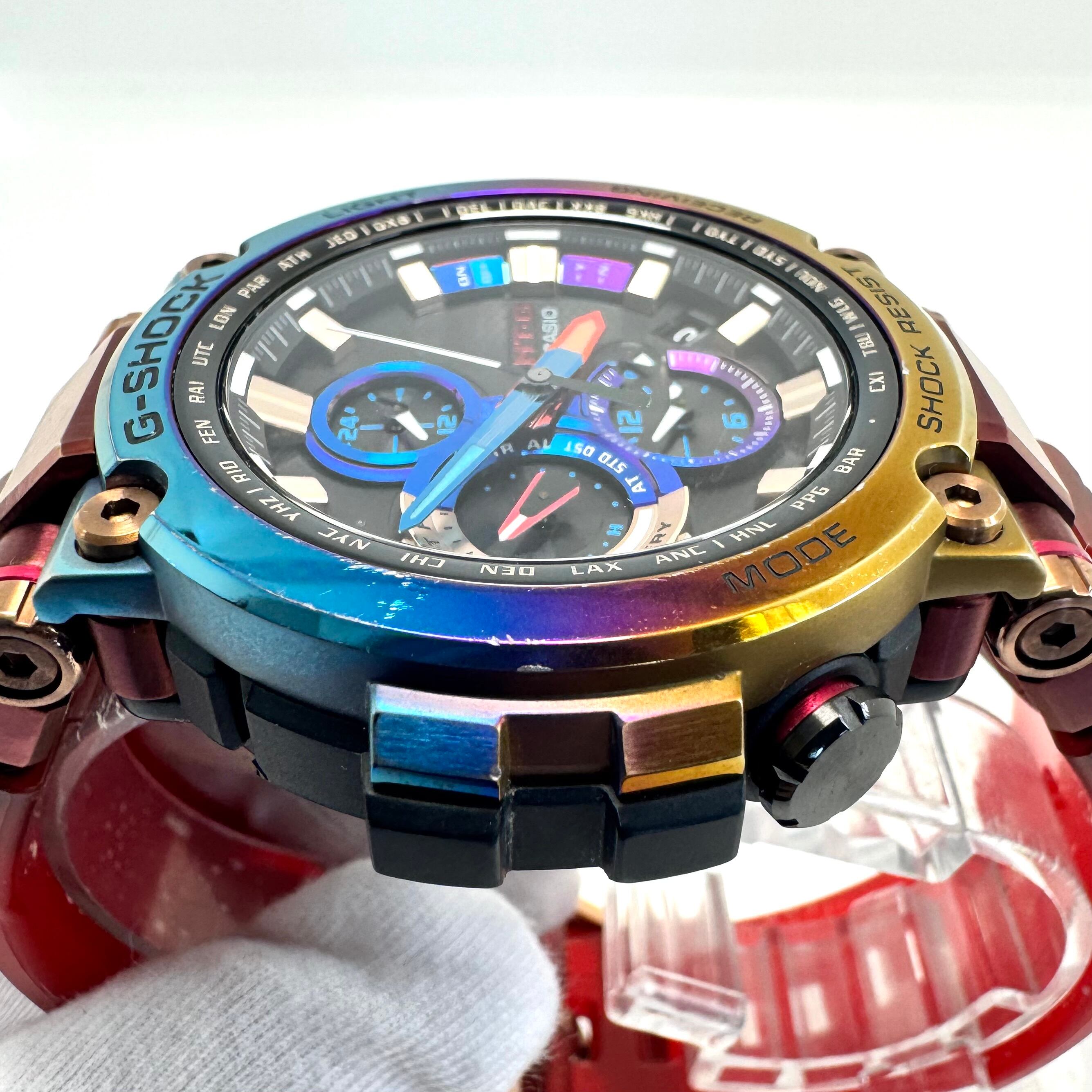 【希少】カシオ　G-SHOCK　ジーショック　MT-G　MTG-B1000VL-4AJR　火山雷　電波ソーラー　モバイルリンク　黒　マルチカラー　レインボー　デイト表示　樹脂ベルト