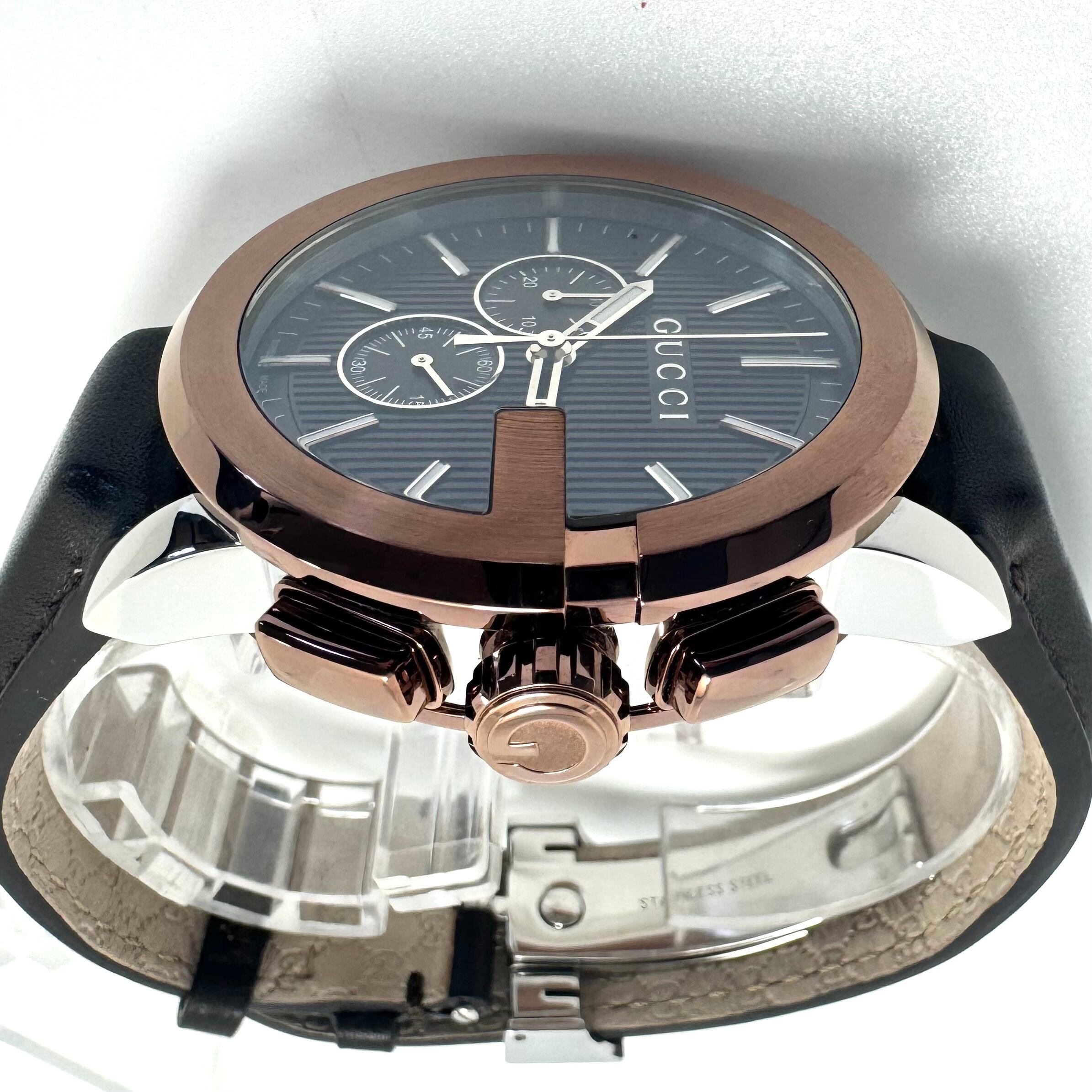 【美品】グッチ　GUCCI　Gクロノ　YA101202　101.2　クォーツ　黒　クロノグラフ　革ベルト