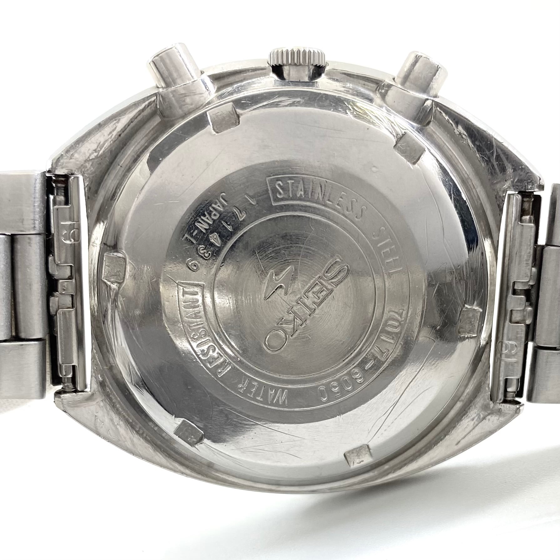 【希少】腕時計 メンズ セイコー 5スポーツ スピードタイマー ラリーメーター 7017-6050 自動巻 黒 デイデイト表示（日本語・英語） クロノグラフ 1971年製 ヴィンテージ 社外ベルト