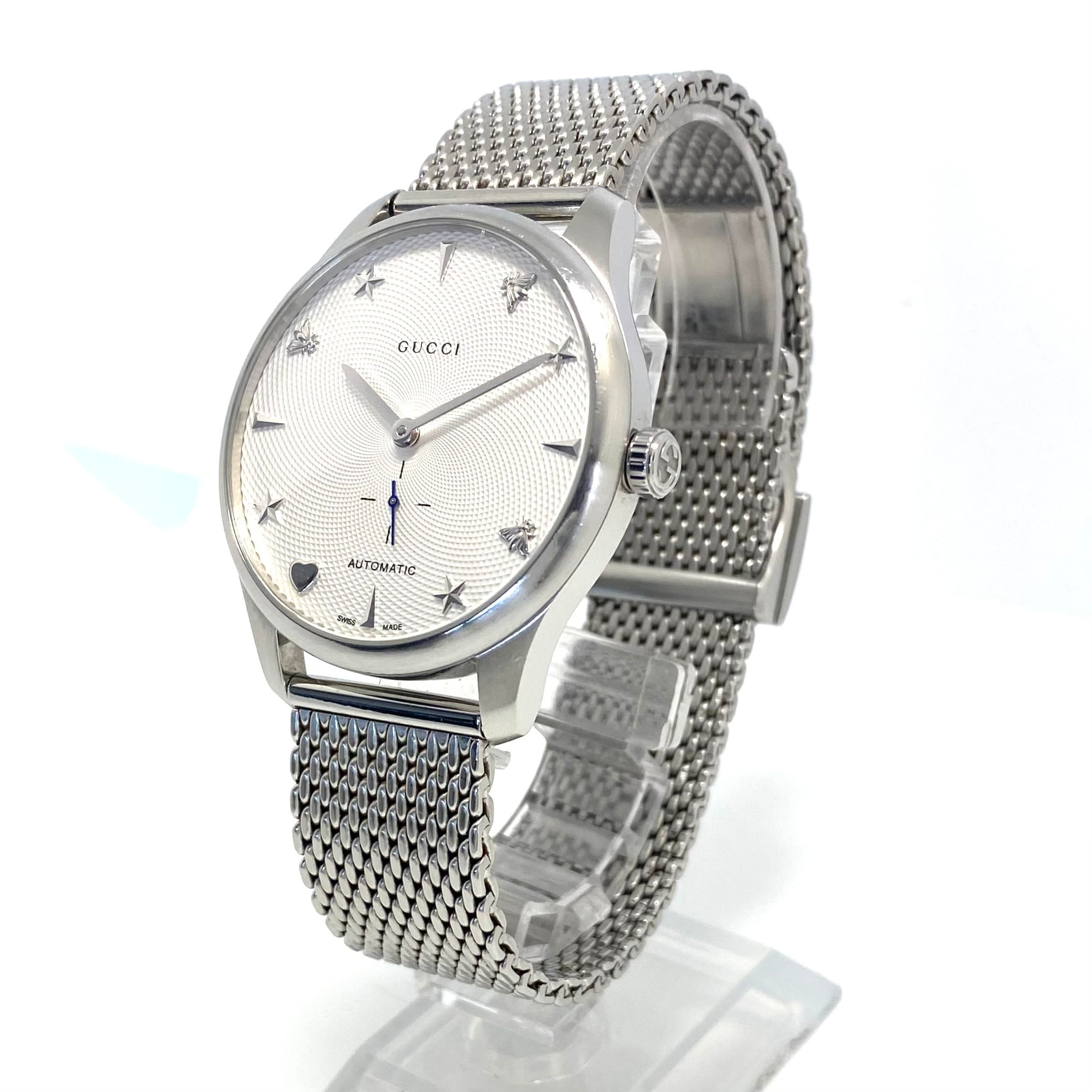 【動作良好】腕時計 メンズ グッチ GUCCI Gタイムレス 126.3 YA126330 自動巻 蜂 ビー シルバー 裏スケ スモールセコンド