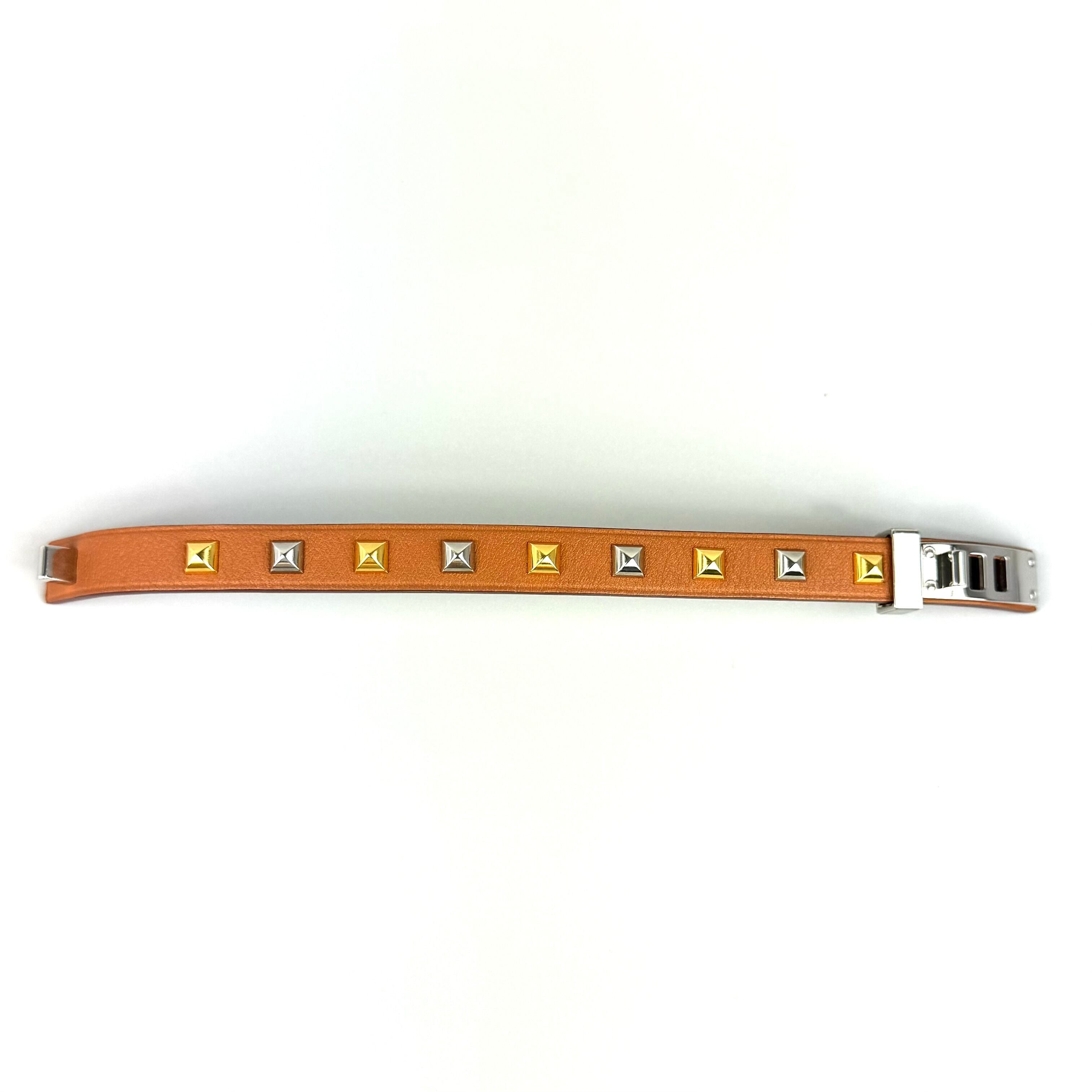 【美品】エルメス　ミニドッグクルーカレ　スクエア　ブレスレット　スイフト　レザー　ブラウン