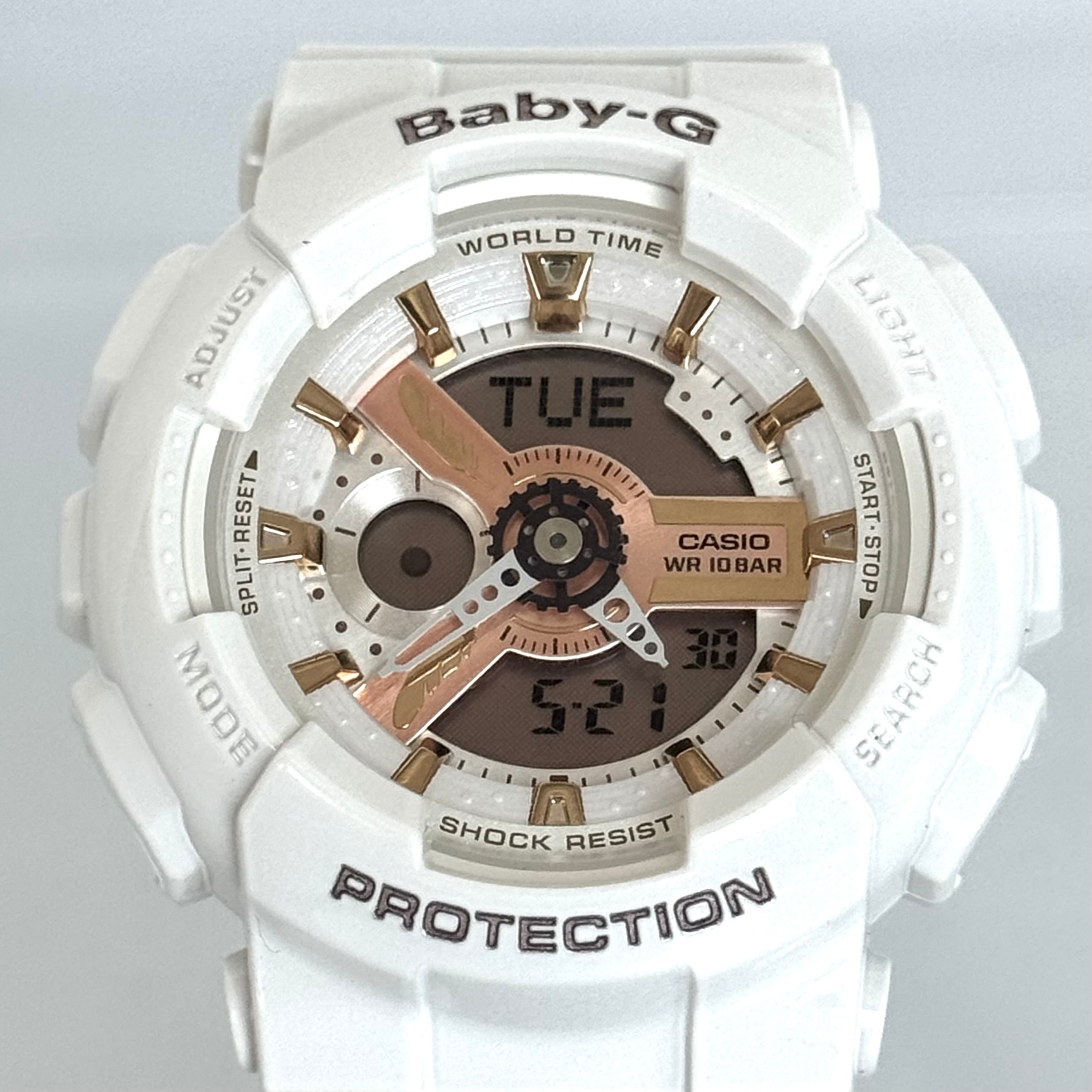 【美品】カシオ　ジーショック　G-SHOCK　BA-110LC　クォーツ　デジアナ　白　ゴールド　樹脂バンド