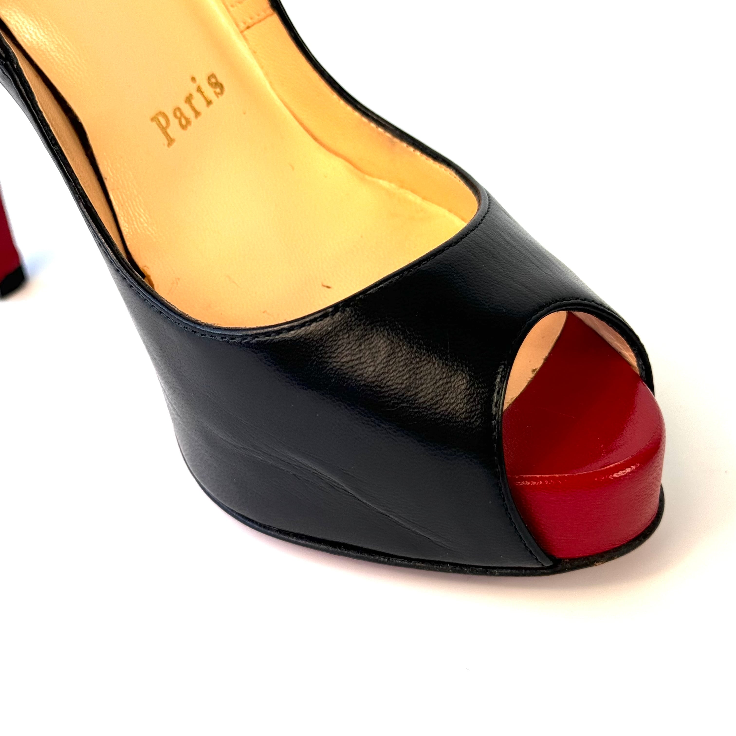 【美品】クリスチャンルブタン　パンプス　ピンヒール　オープントゥ　21cm　黒