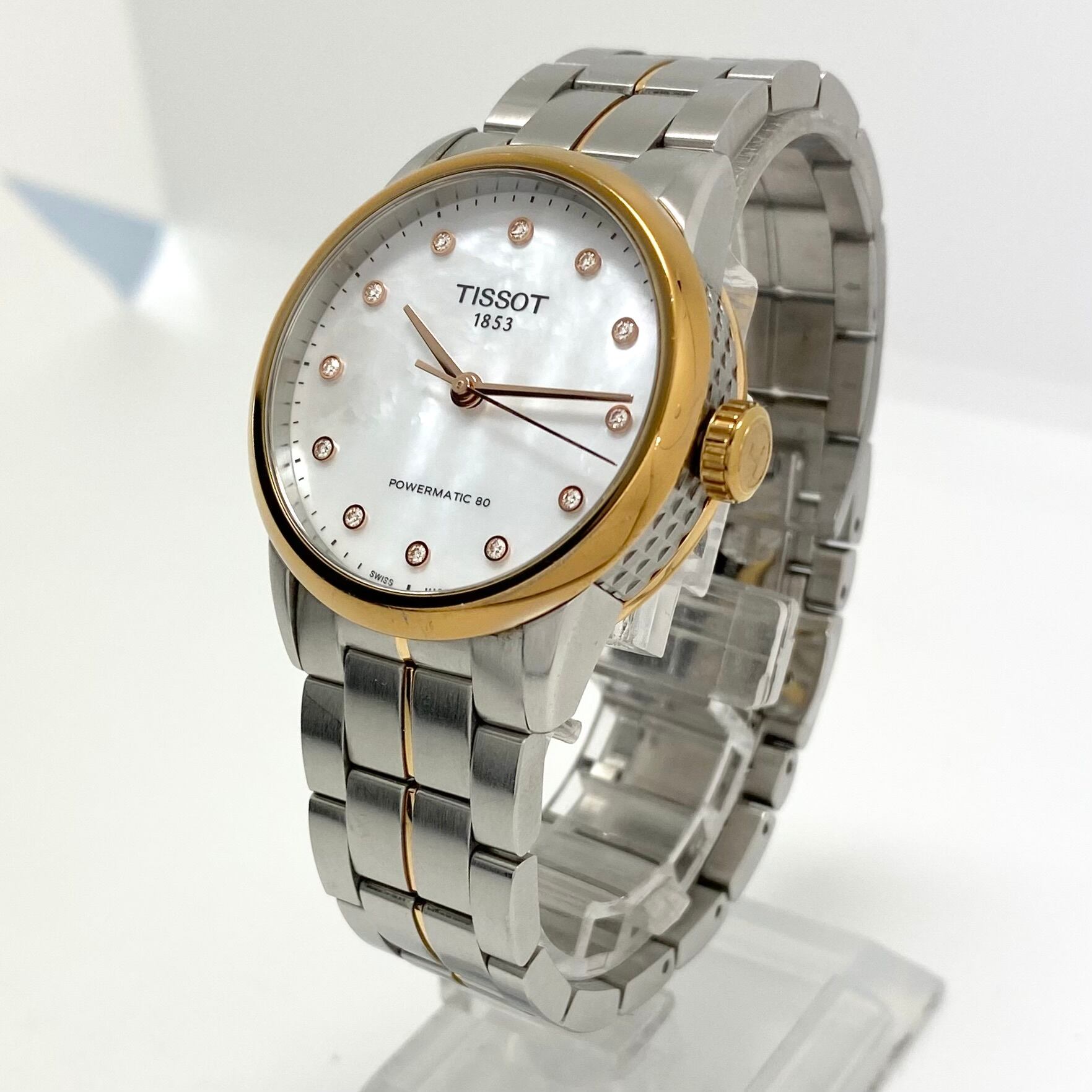 腕時計 メンズ レディース ティソ TISSOT ラグジュアリーオートマチック レディパワーマティック80 T086207 自動巻 マザーオブパール ホワイトシェル ダイヤモンド 裏スケ ユニセックス