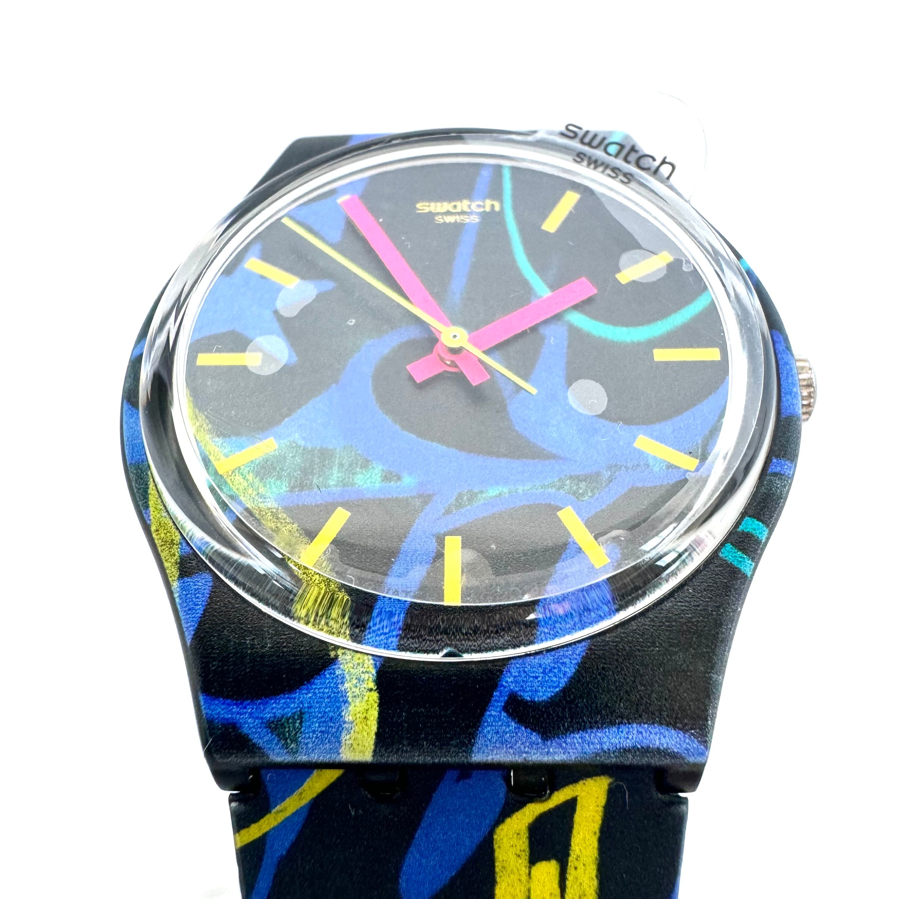 【ほぼ未使用】スウォッチ　SWATCH　ナイトクラブ　GB318　クォーツ　黒　ラバーベルト　レディース　電池交換済