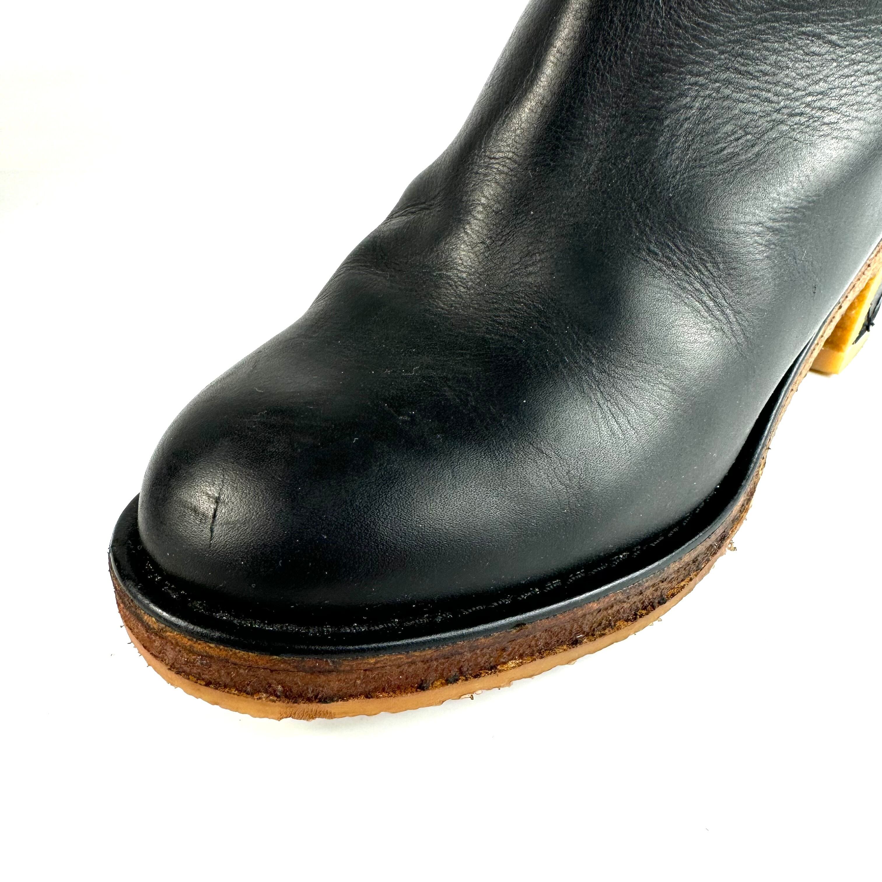 【美品】シャネル　ロングブーツ　ムートン　ココマーク　レザー　黒　22.5cm