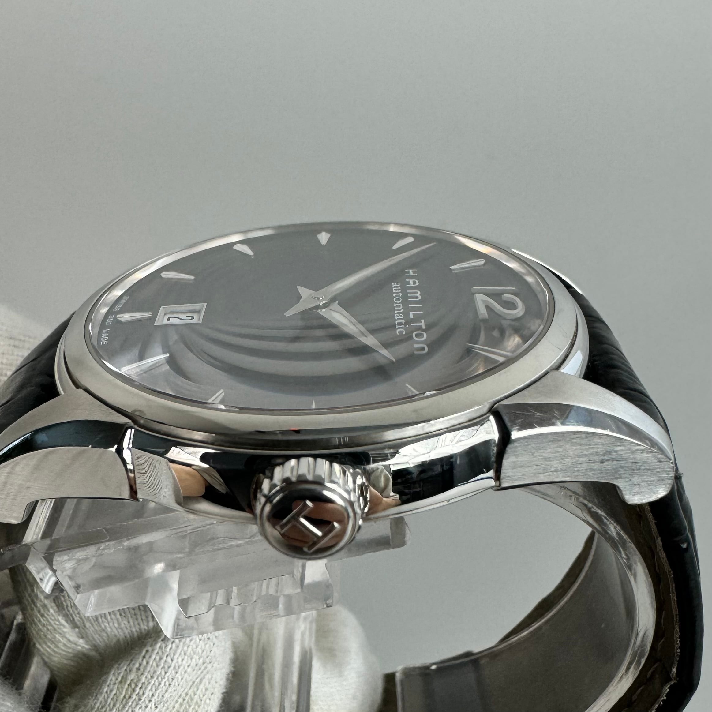 ハミルトン　HAMILTON　ジャズマスター　H385150　自動巻　黒　デイト表示　裏スケ　2針　社外ベルト