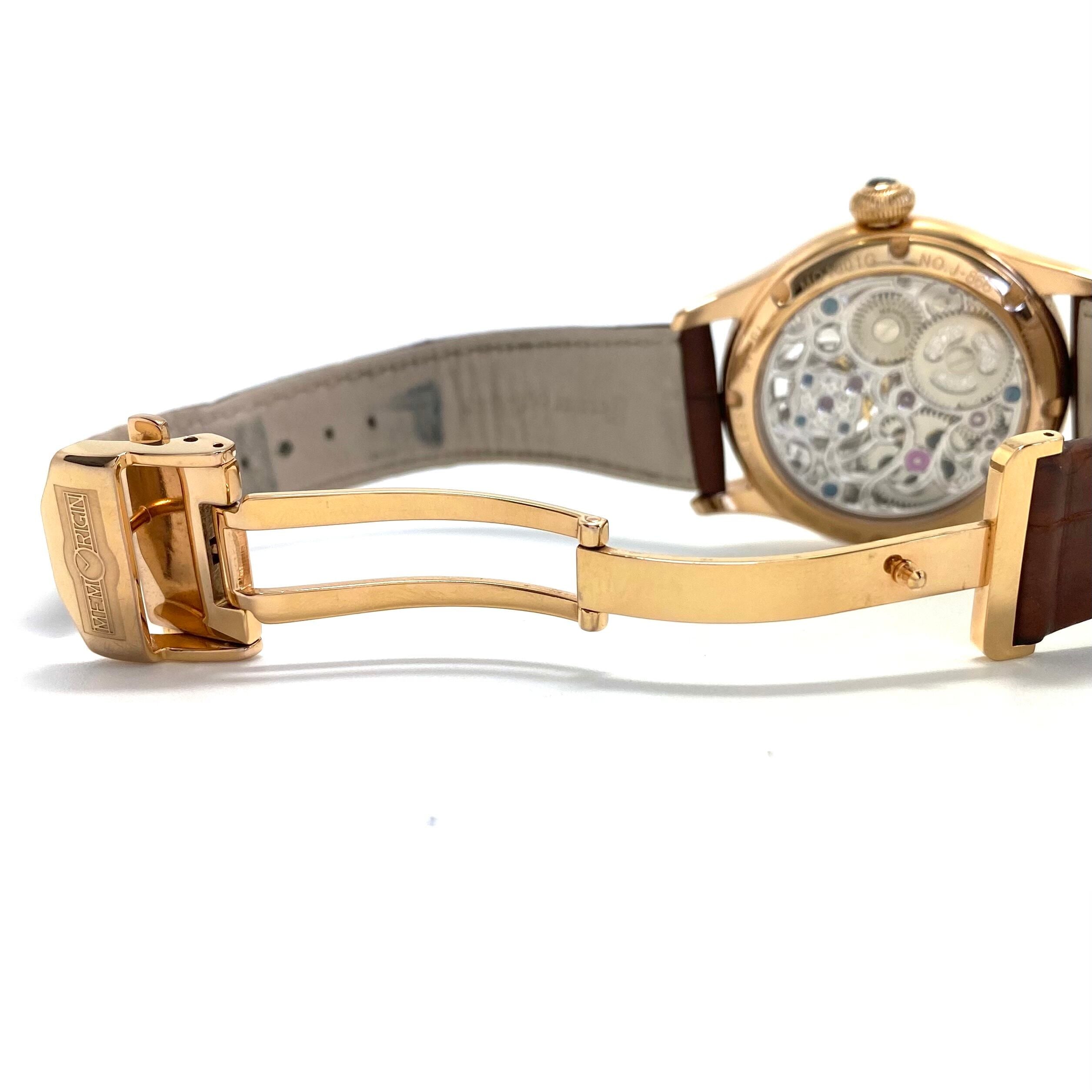 【希少】メモリジン　ナビゲーター　MO1001G　J-866　トゥールビヨン　手巻き　スケルトン　アイボリー　ゴールド　パワーリザーブ　革ベルト