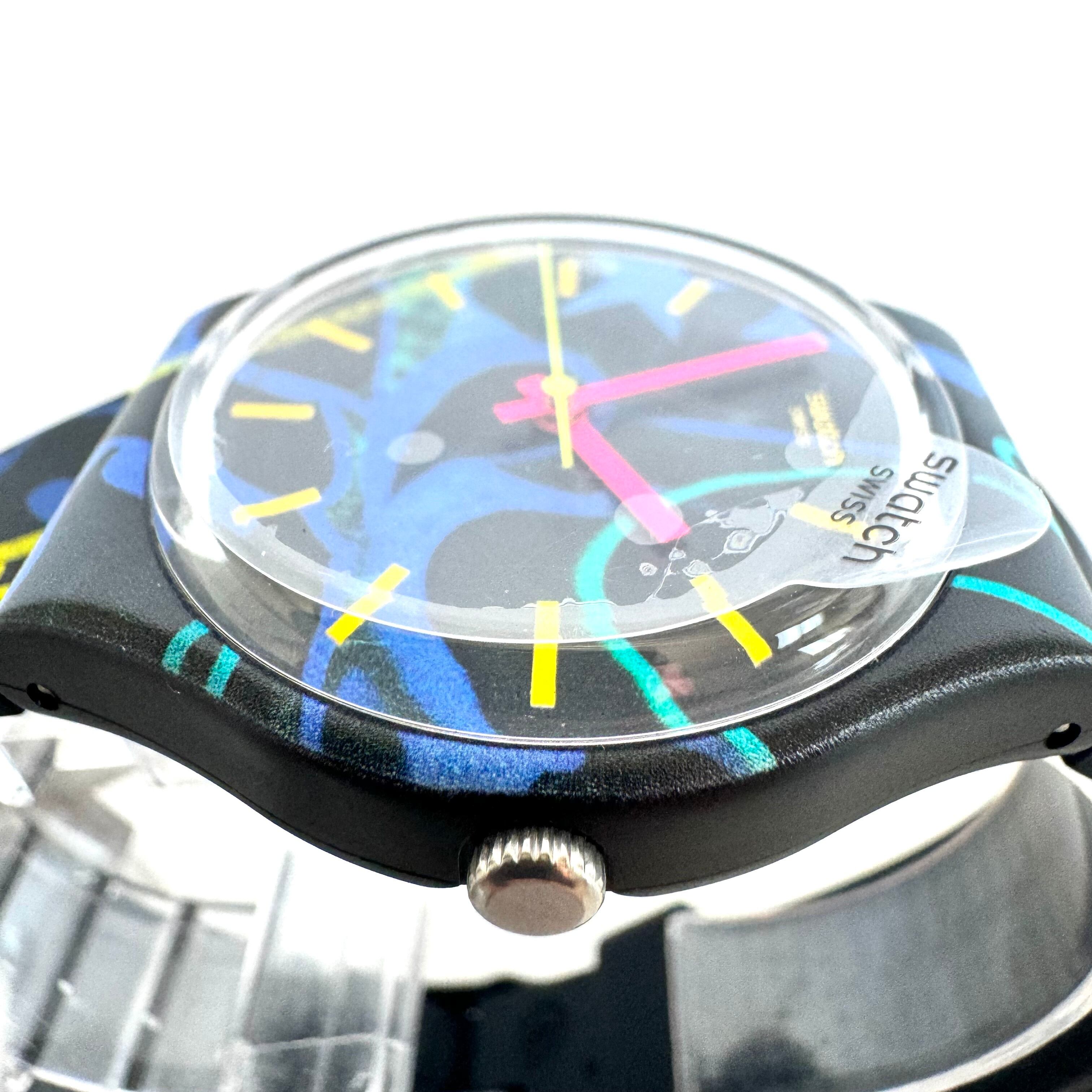 【ほぼ未使用】スウォッチ　SWATCH　ナイトクラブ　GB318　クォーツ　黒　ラバーベルト　レディース　電池交換済