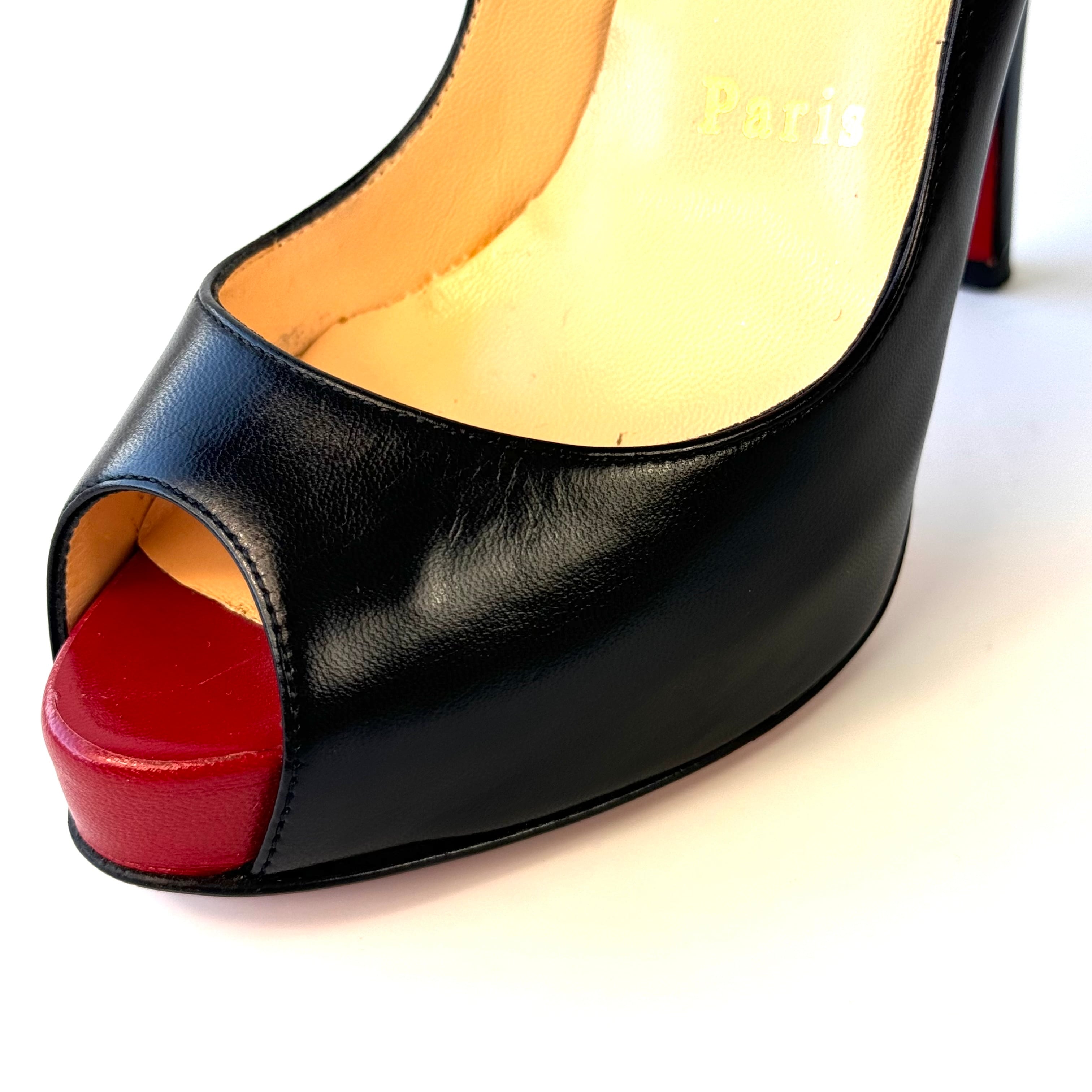 【美品】クリスチャンルブタン　パンプス　ピンヒール　オープントゥ　21cm　黒