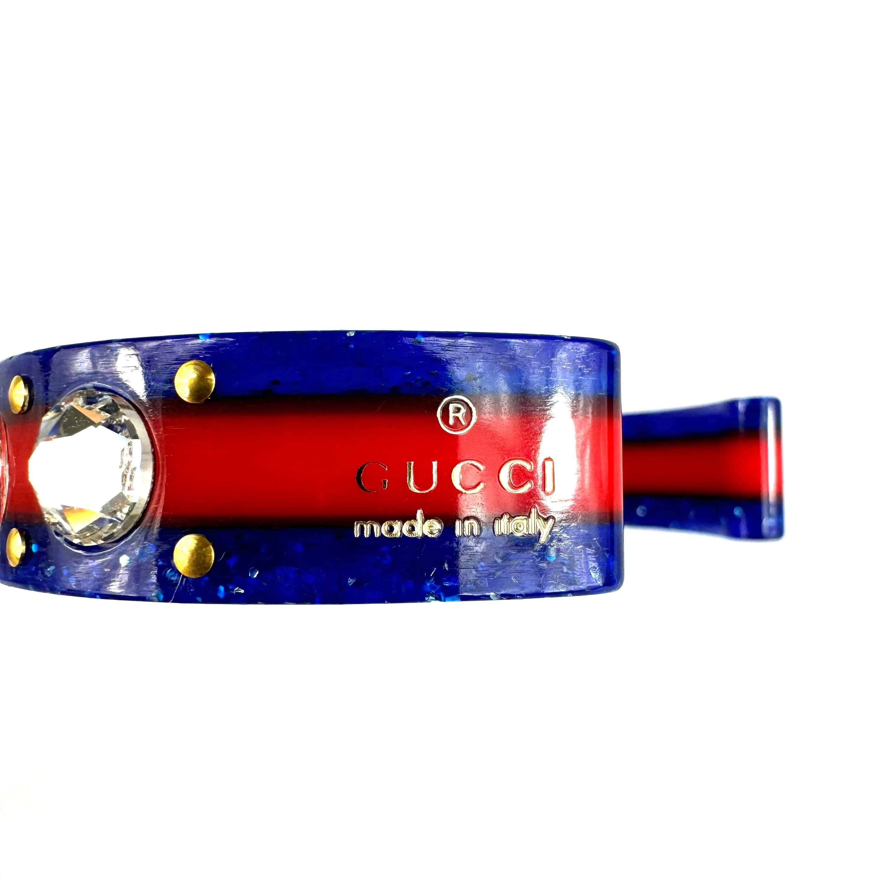 【美品】グッチ　バングル　ビー　エナメル×レジン×クリスタル　青　赤