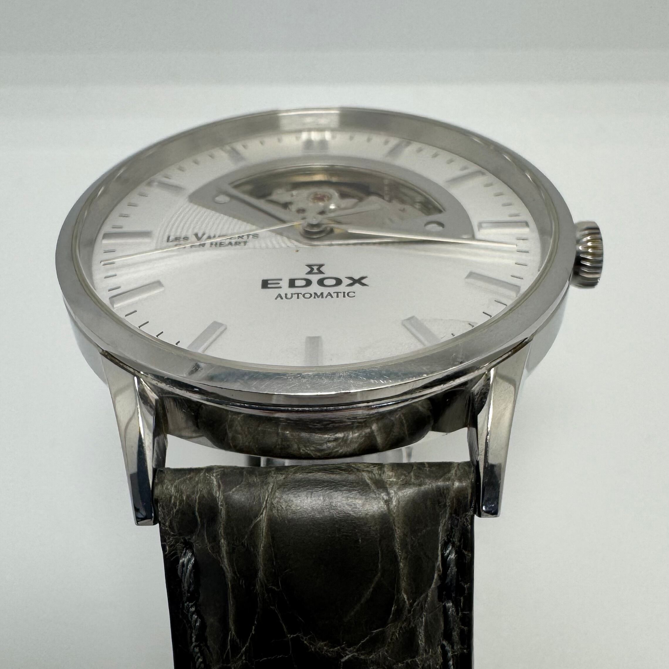 【希少】エドックス　EDOX　85014-3-AIN　レ・ヴォベール　オープンハート　自動巻　シルバー　革ベルト