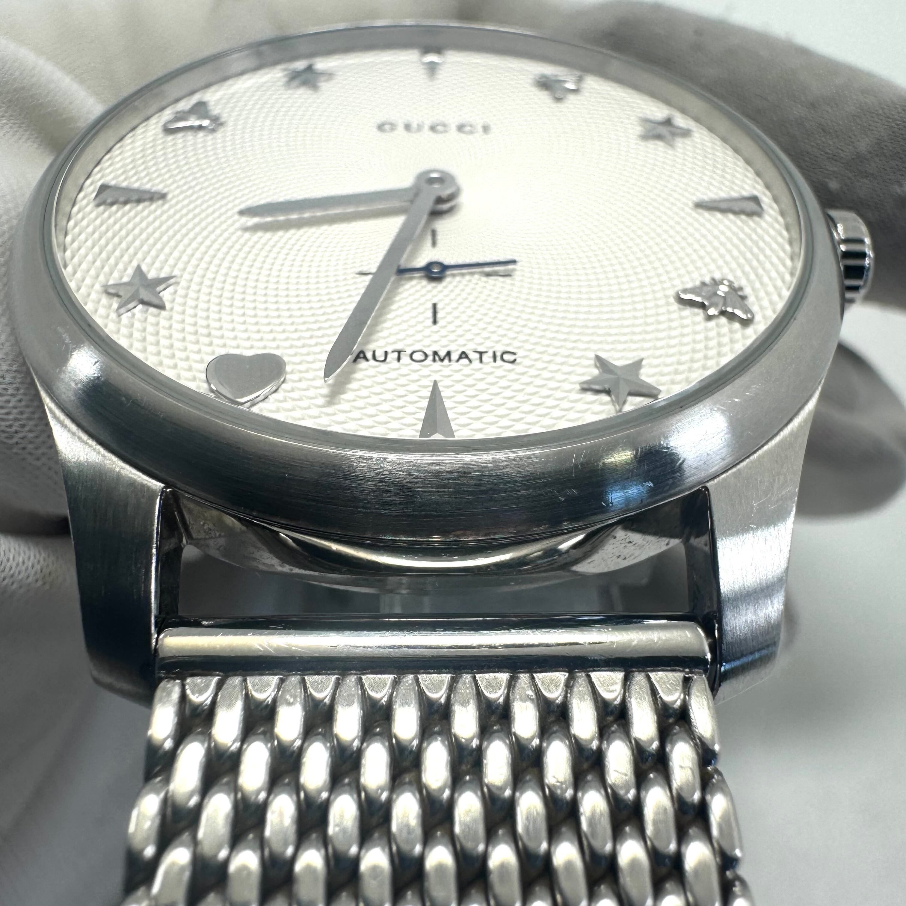 【動作良好】腕時計 メンズ グッチ GUCCI Gタイムレス 126.3 YA126330 自動巻 蜂 ビー シルバー 裏スケ スモールセコンド
