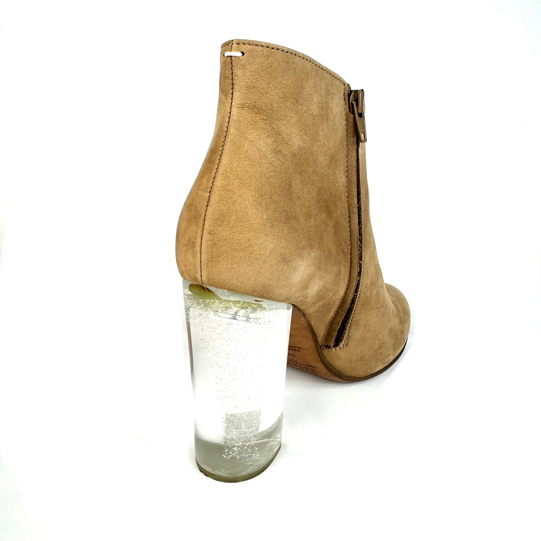 マルタンマルジェラ　ショートブーツ　クリアヒール　ラメ　スエード　ベージュ