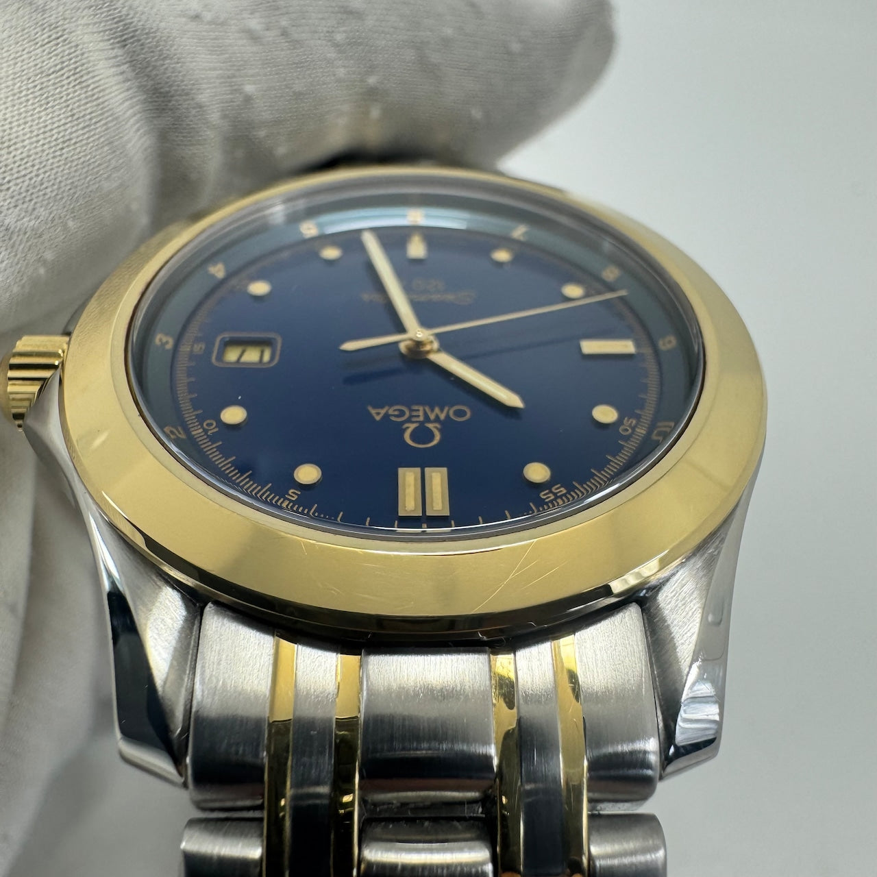 腕時計 メンズ オメガ OMEGA シーマスター120 2311.80 YGベゼル 青 デイト表示 クォーツ 120m防水