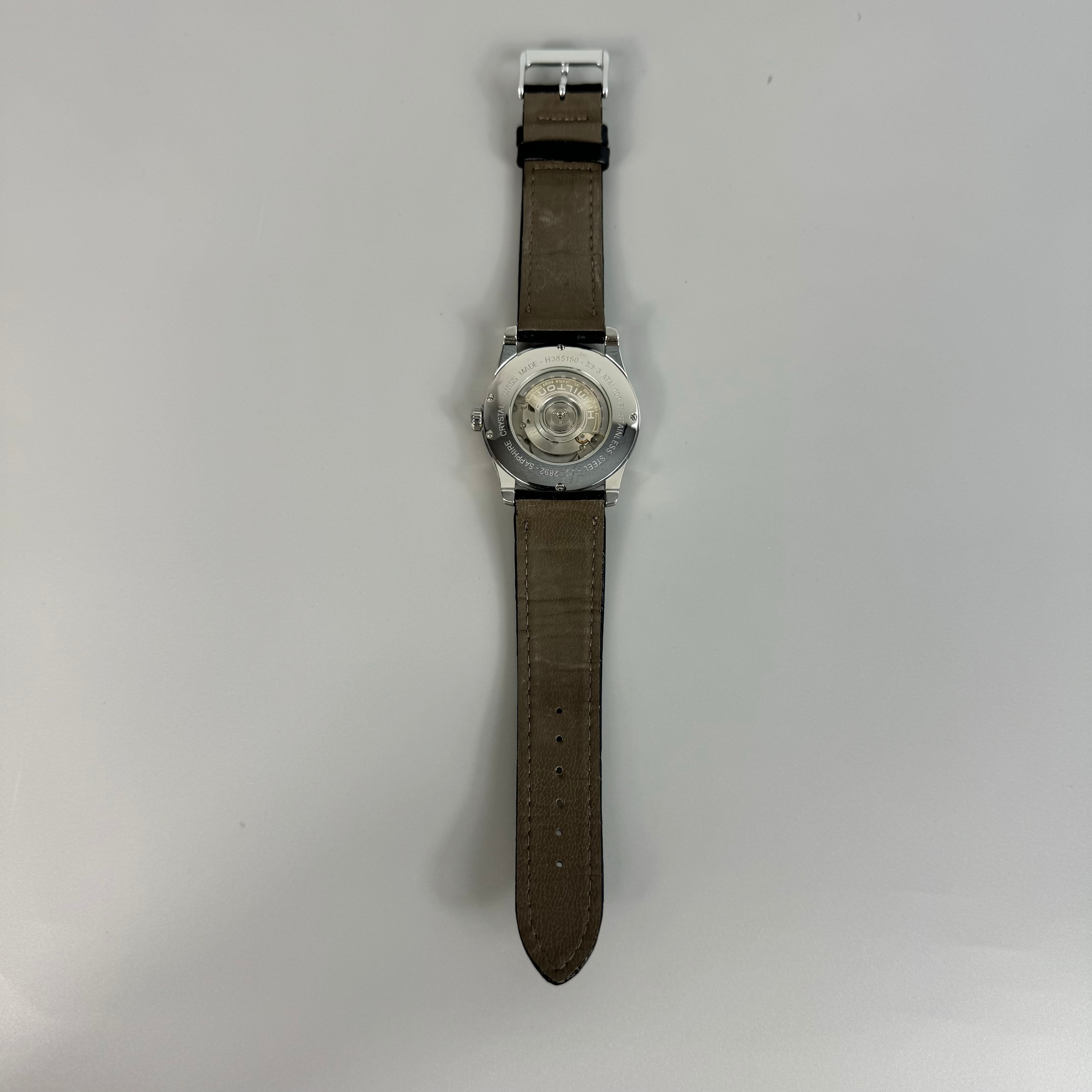 ハミルトン　HAMILTON　ジャズマスター　H385150　自動巻　黒　デイト表示　裏スケ　2針　社外ベルト