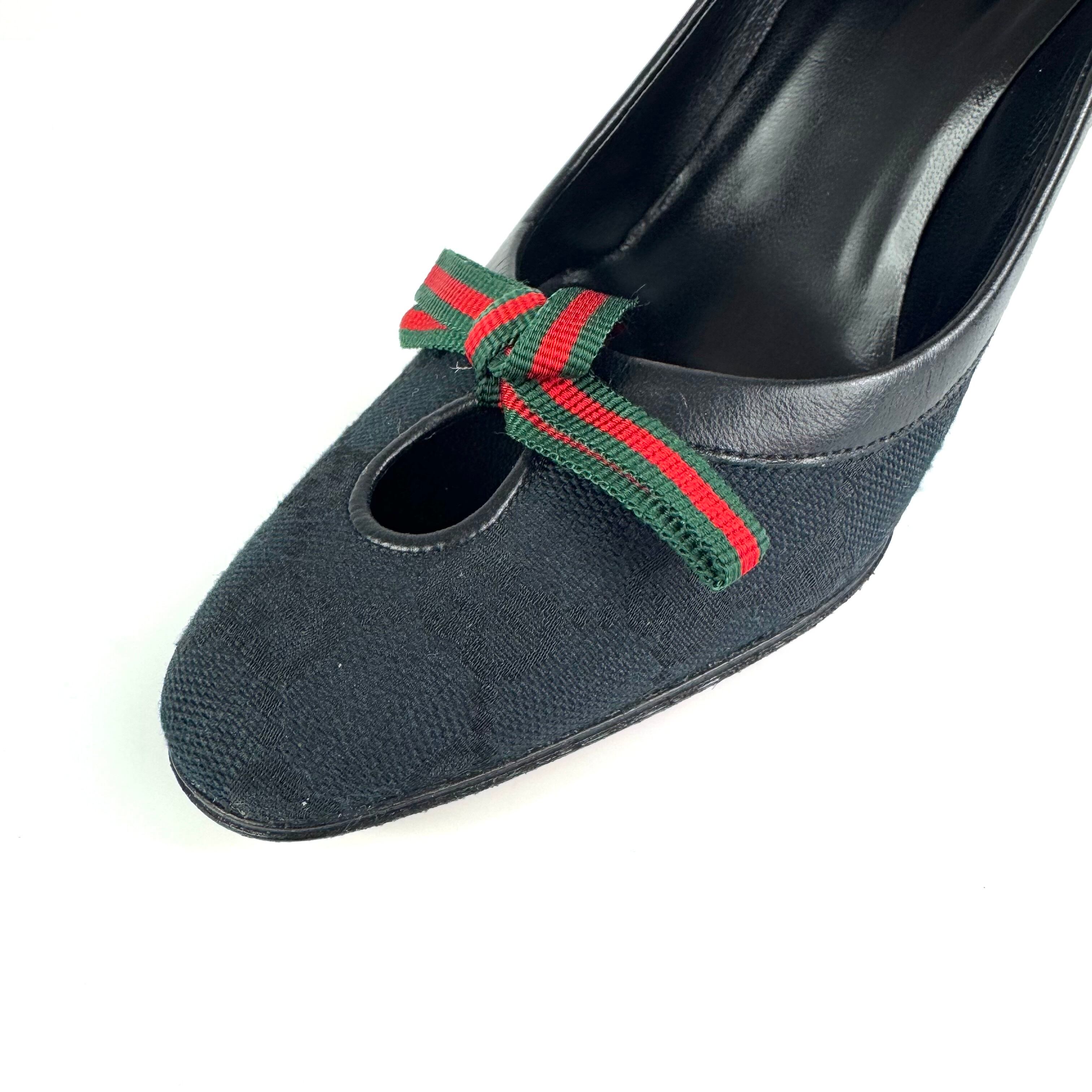グッチ　GUCCI　パンプス　シェリーライン　リボン　黒　36C　日本サイズ約23cm