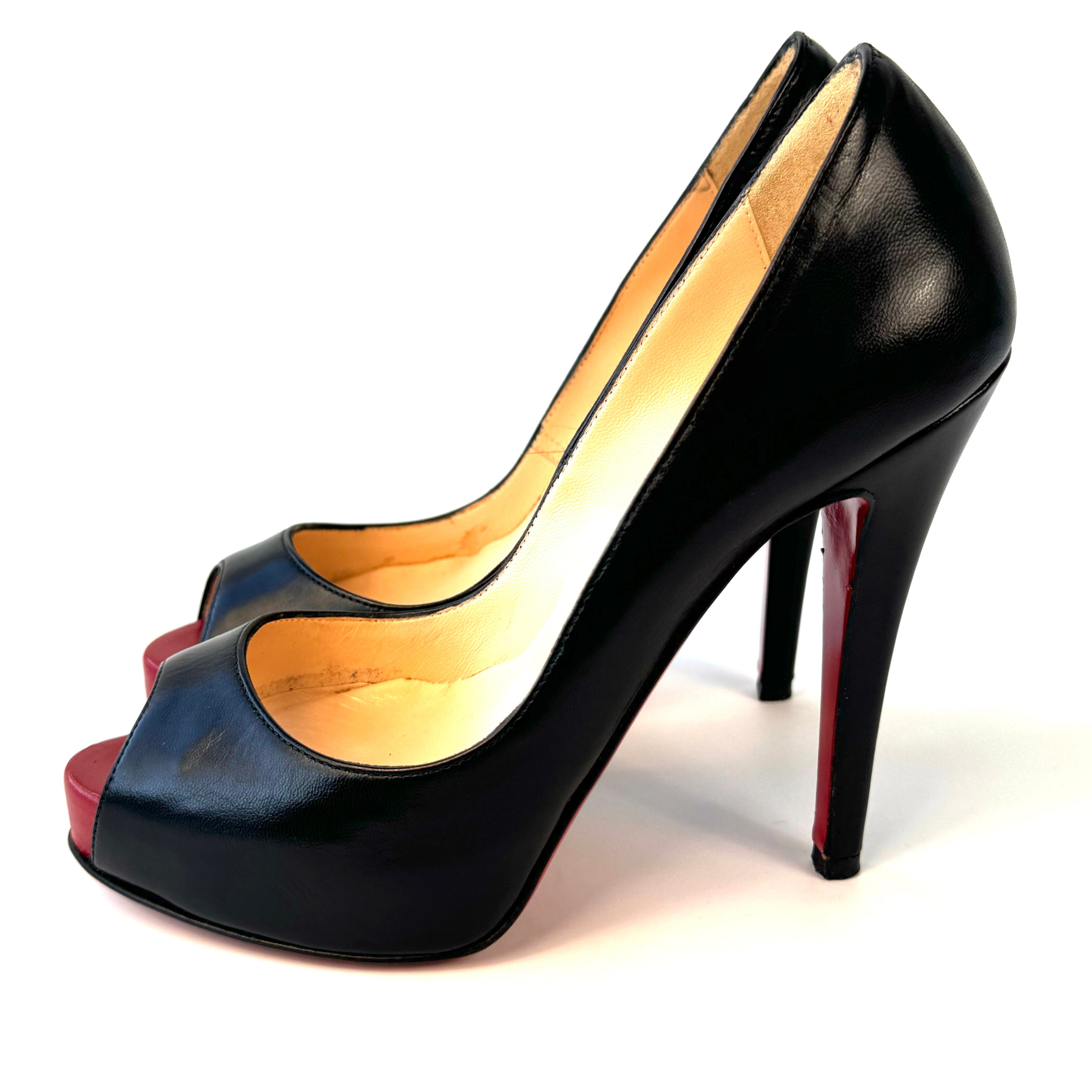 【美品】クリスチャンルブタン　パンプス　ピンヒール　オープントゥ　21cm　黒