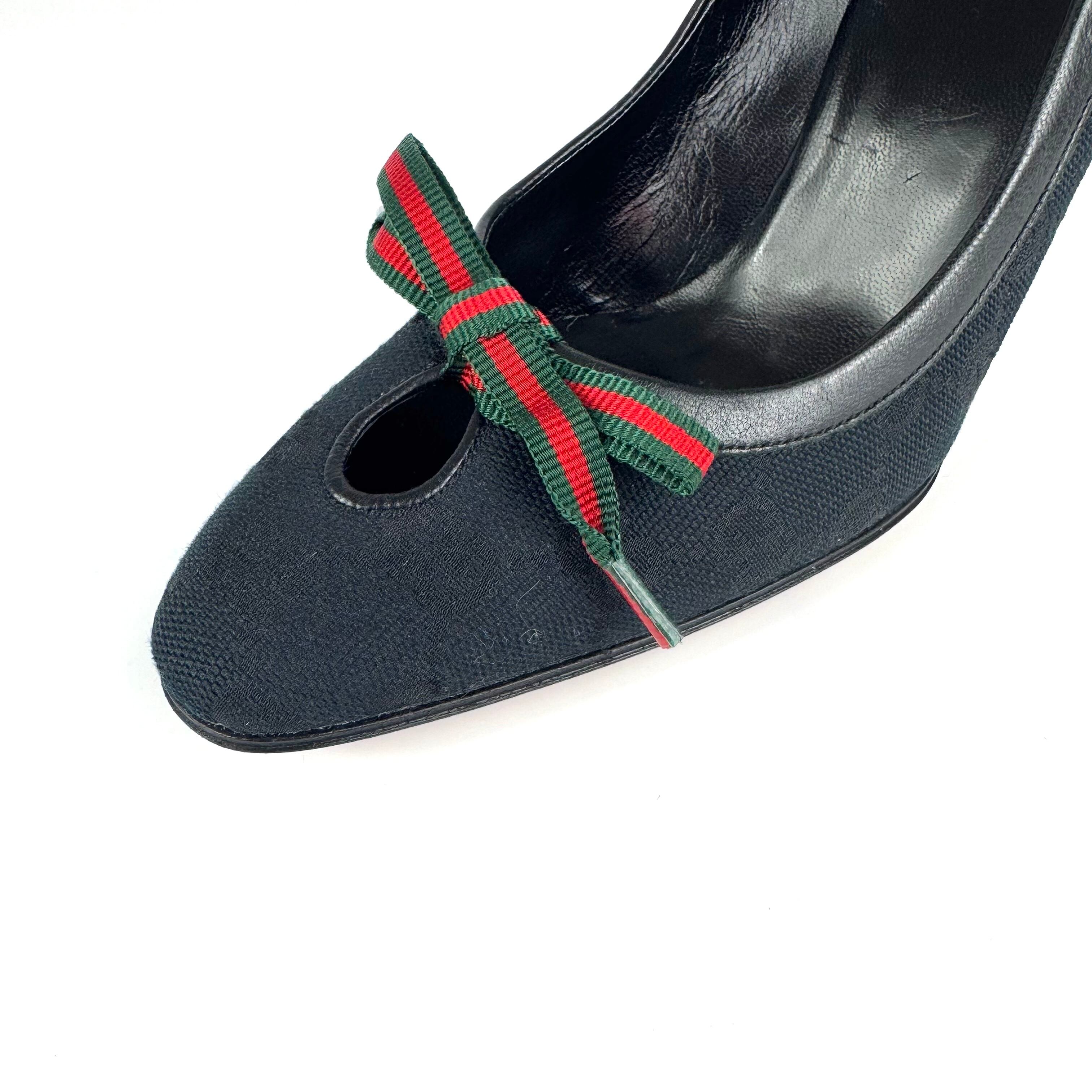 グッチ　GUCCI　パンプス　シェリーライン　リボン　黒　36C　日本サイズ約23cm