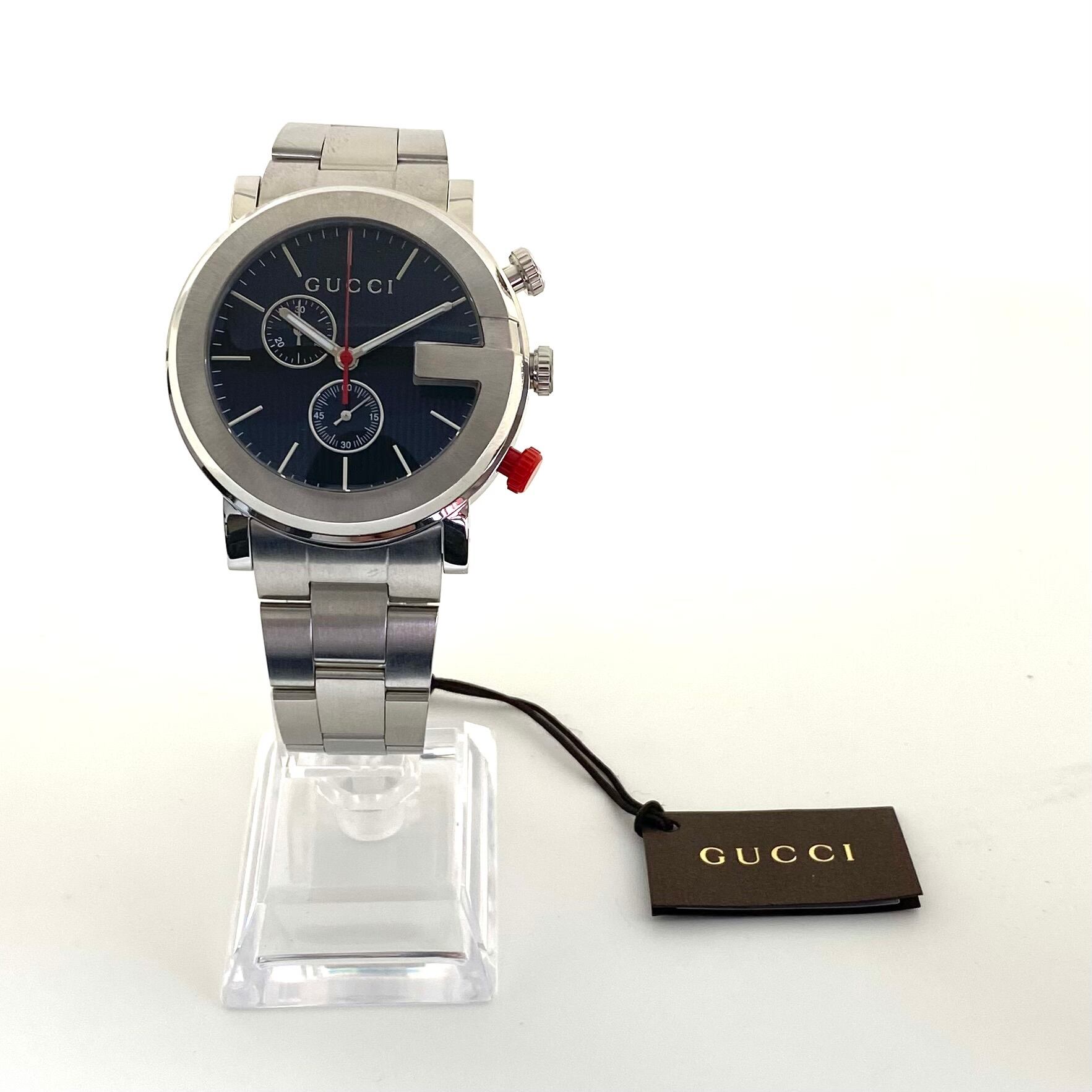 【美品】グッチ　GUCCI　Gクロノ　101M　YA101361　クォーツ　黒　スモールセコンド　クロノグラフ