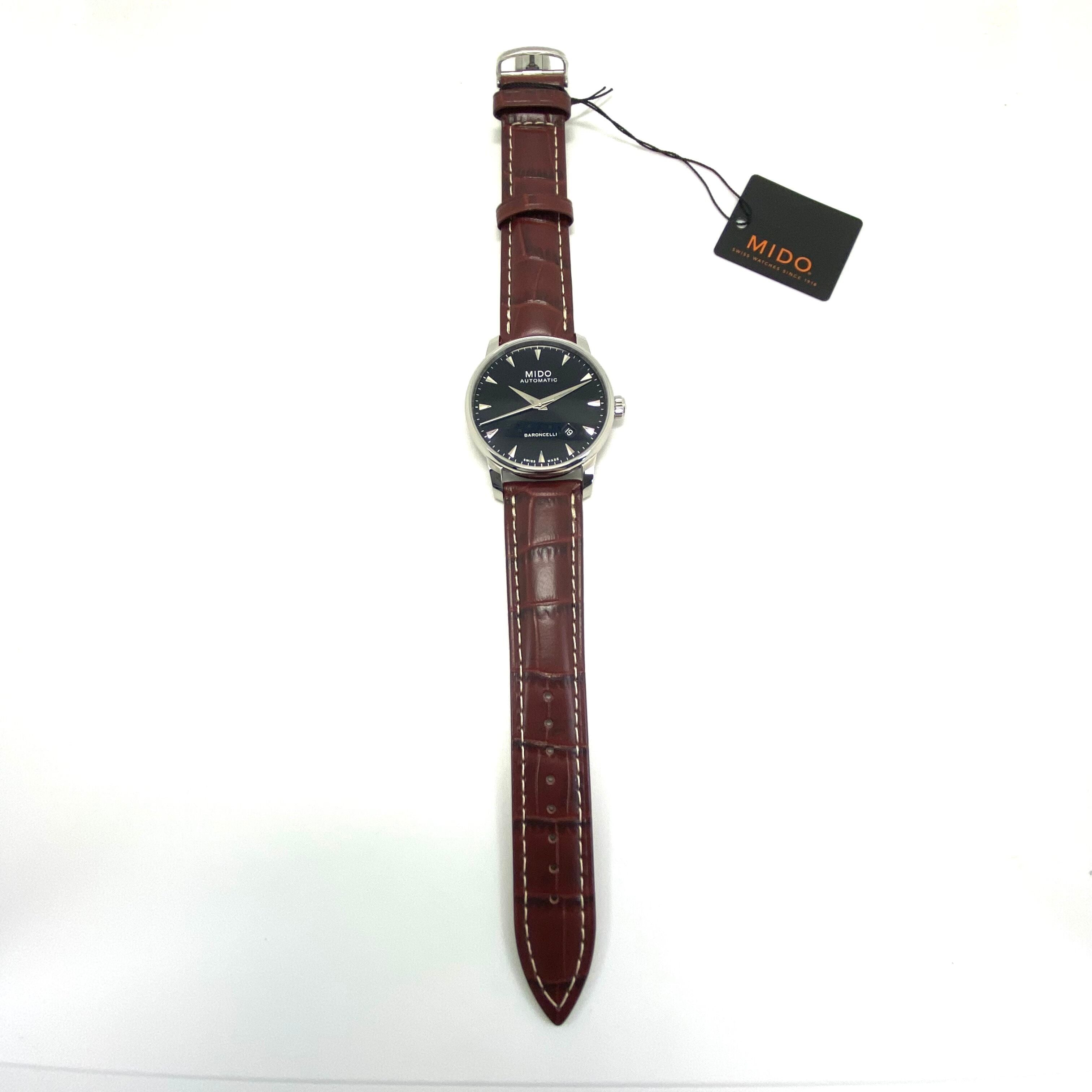 【未使用】ミドー　MIDO　バロンチェッリ　M8600.4.18.8　自動巻　デイト表示　裏スケ　黒　革ベルト
