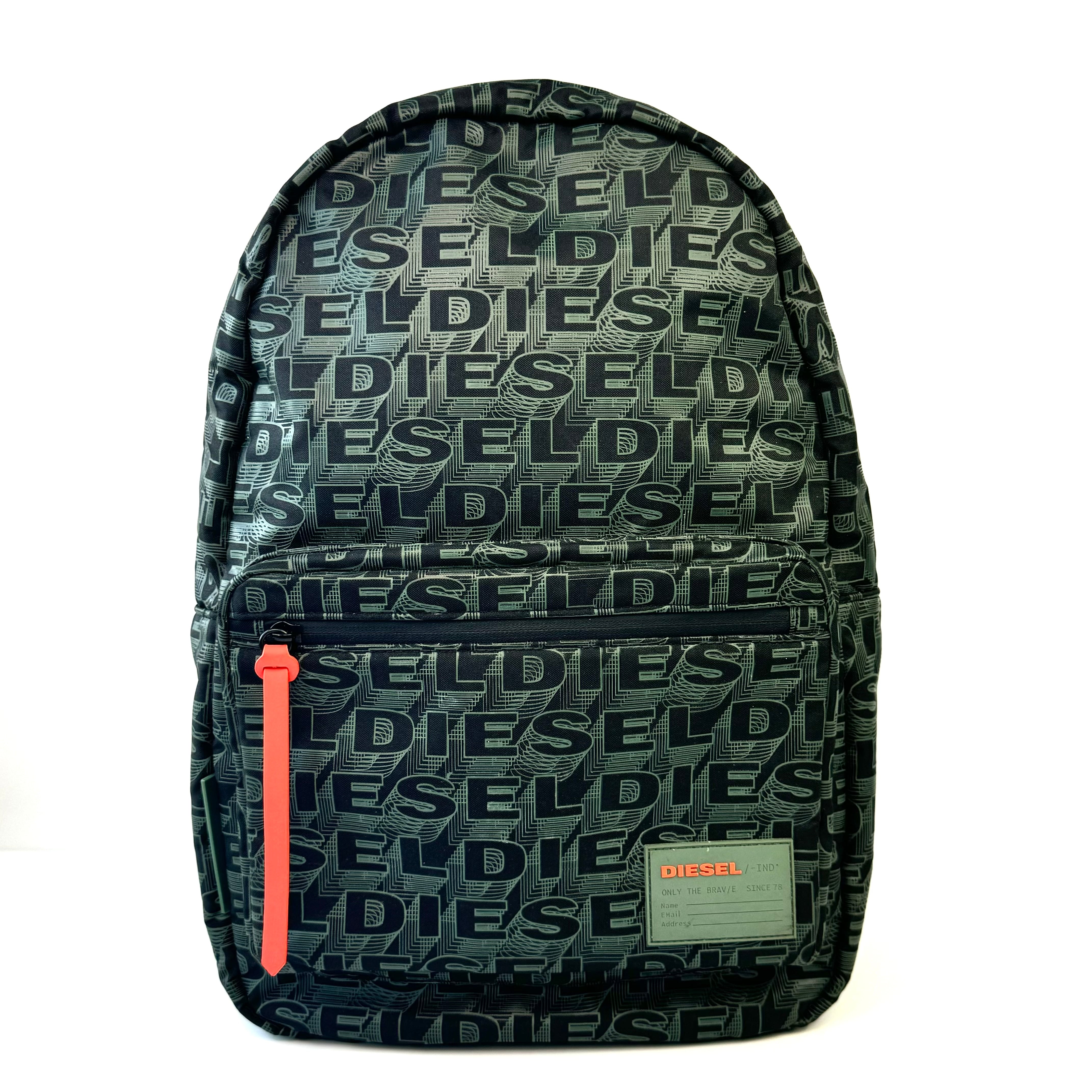 【美品】ディーゼル　リュック　バックパック　モノグラム　ロゴ　カーキー　ネオンオレンジ　緑