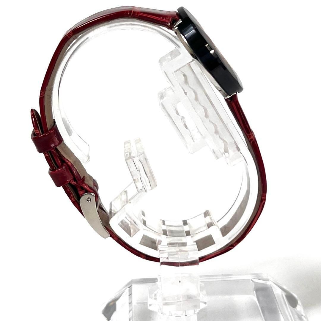 【美品】センチュリー　タイムジェム　クォーツ　カットガラス　ボルドー　革ベルト