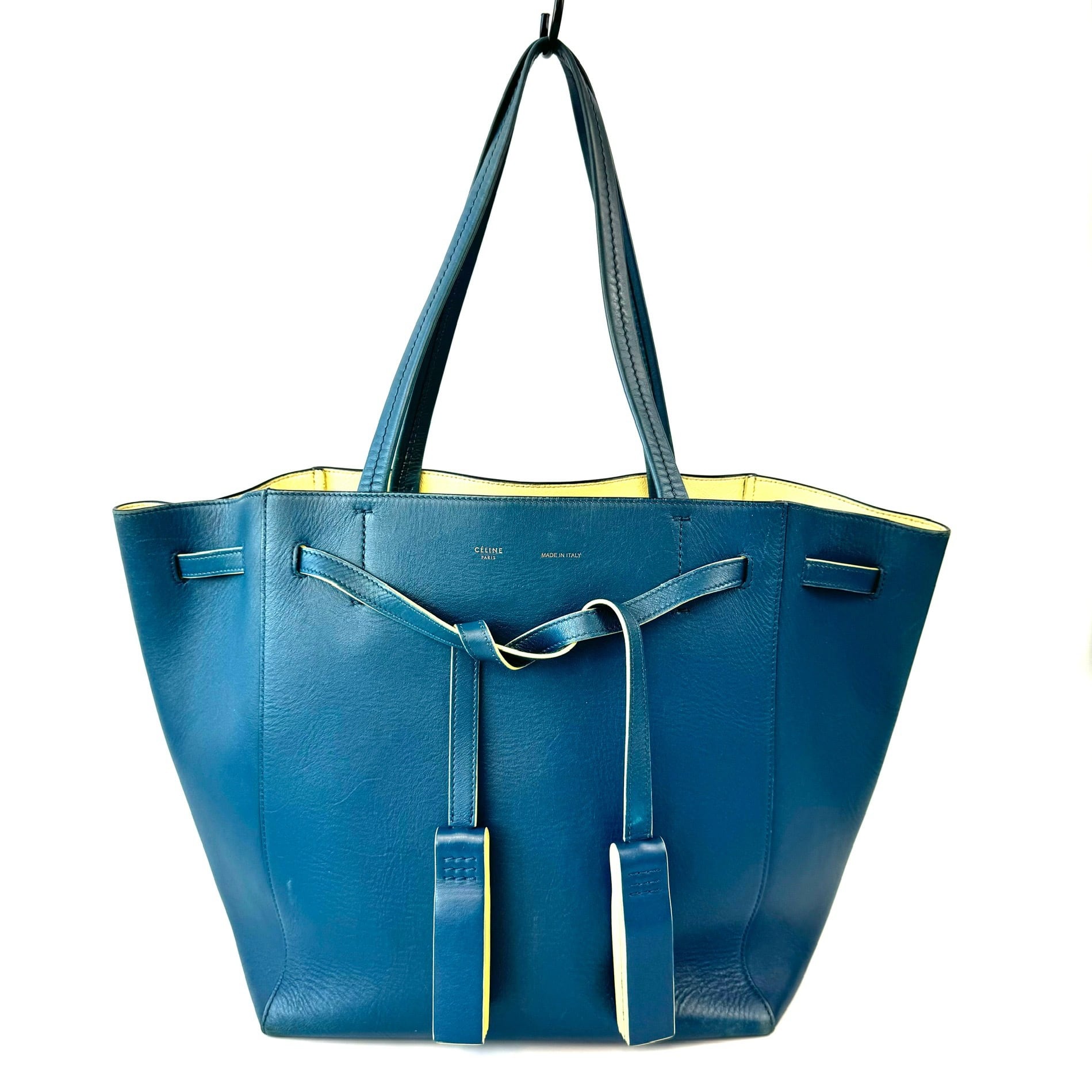 セリーヌ　カバファントム　トートバッグ　スモール　タッセル　カーフ　青　黄色