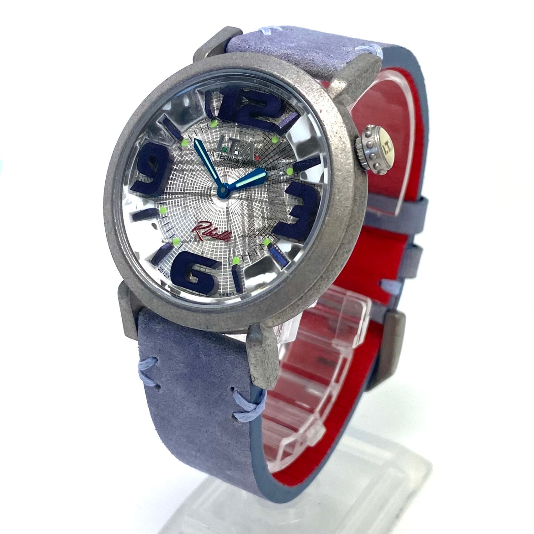 【ほぼ未使用・電池交換済み】アイティーエー　リベッレ　22.00.05　クォーツ　クロノグラフ　ヴィンテージ　シルバー　革ベルト