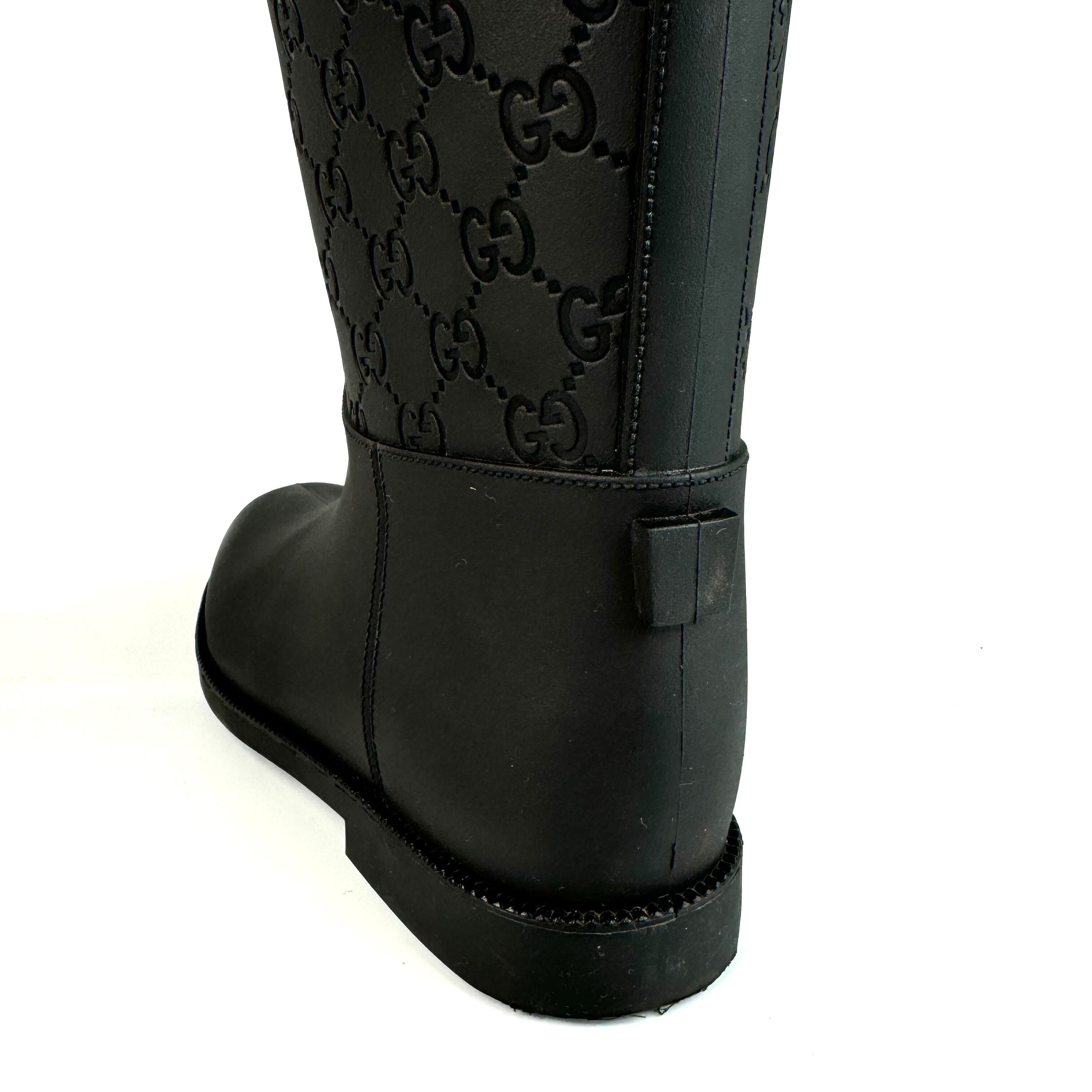 【美品】グッチ　GUCCI　レインブーツ　モノグラム　ラバー　黒　24cm