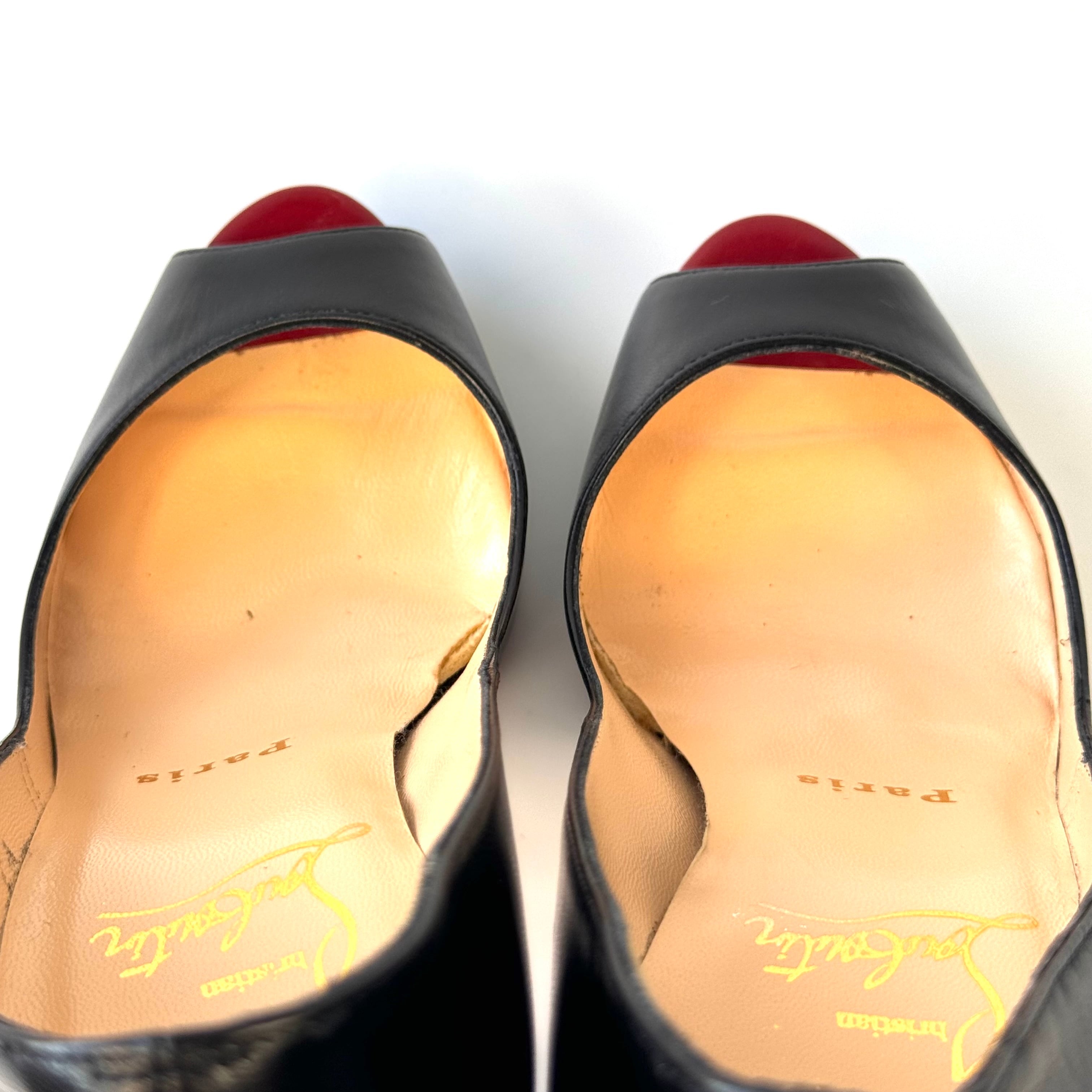 【美品】クリスチャンルブタン　パンプス　ピンヒール　オープントゥ　21cm　黒