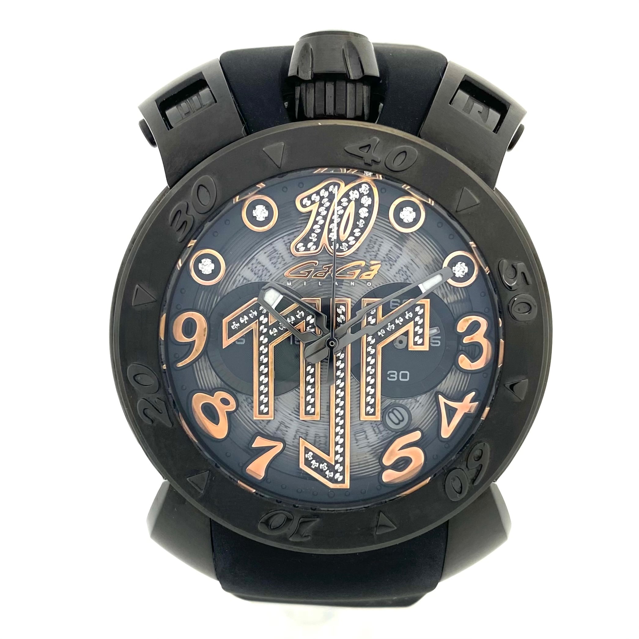 【美品・希少】ガガミラノ　GaGa MILANO　マニュアーレ48　8012.NJ.01　ネイマールコラボモデル　世界限定500本　クォーツ　クロノグラフ　黒　樹脂ベルト