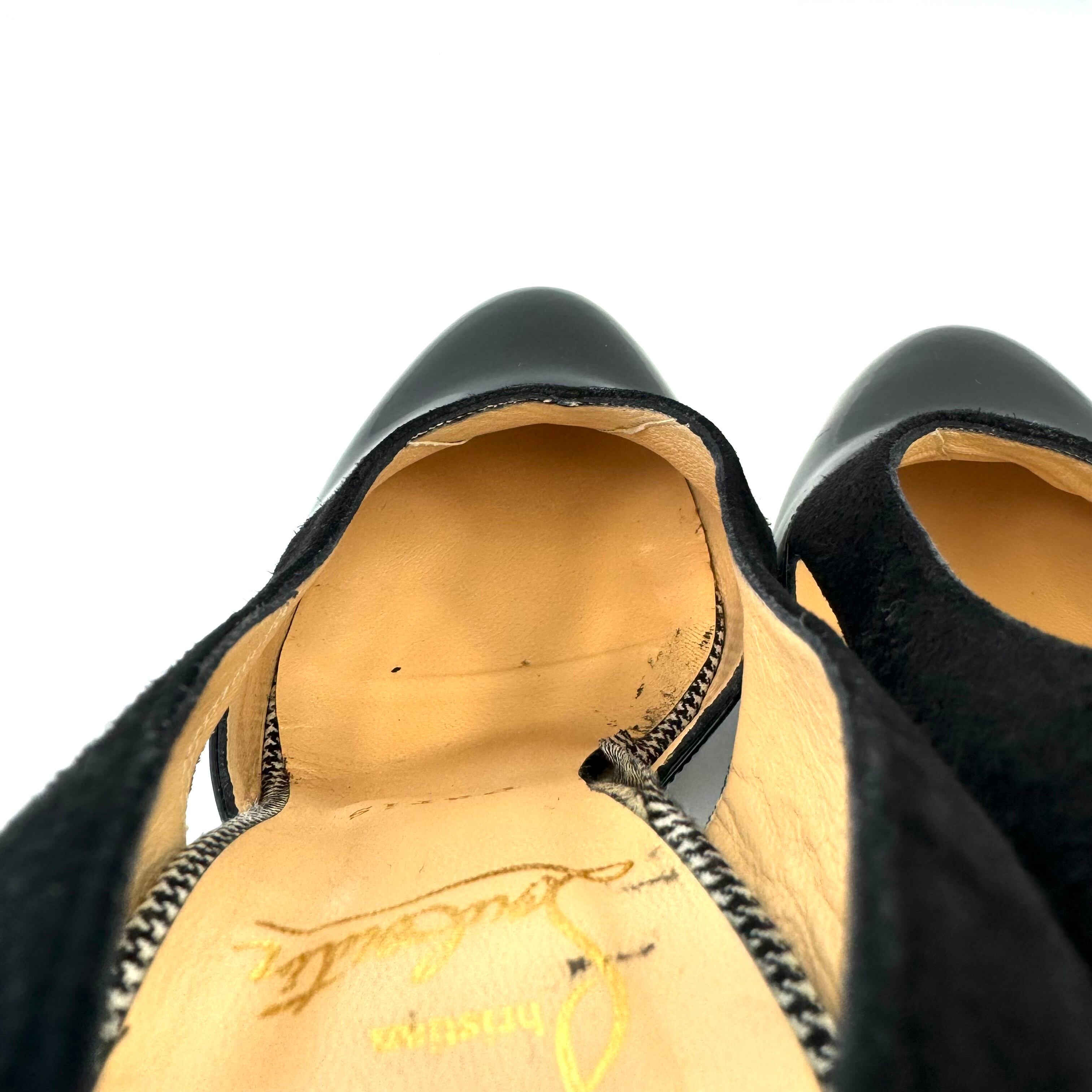 クリスチャンルブタン　パンプス　パテント　スエード　千鳥格子　黒　24.5cm