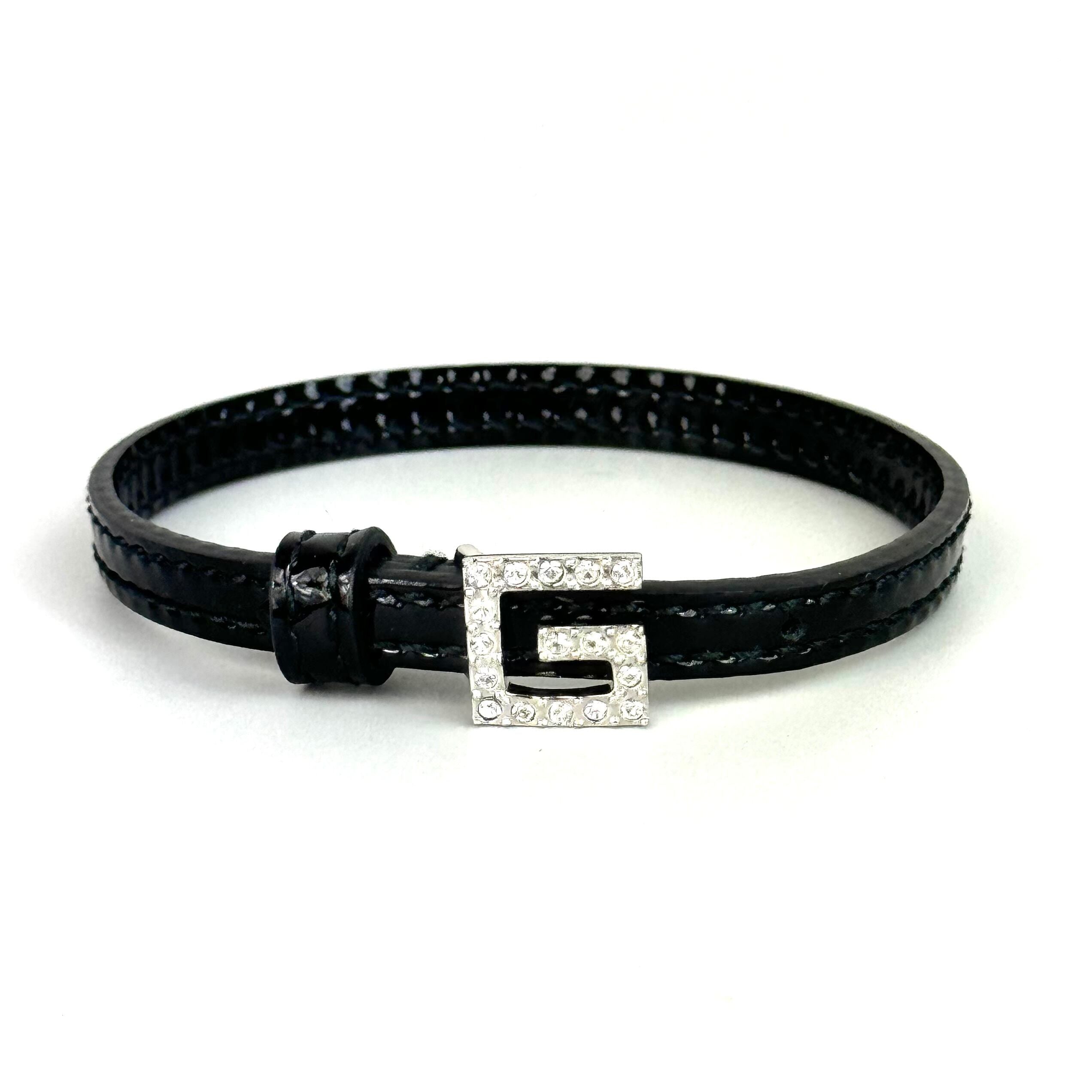 【未使用】グッチ　ブレスレット　 623237 J1784　スクエアG　ラインストーン　エナメル　黒