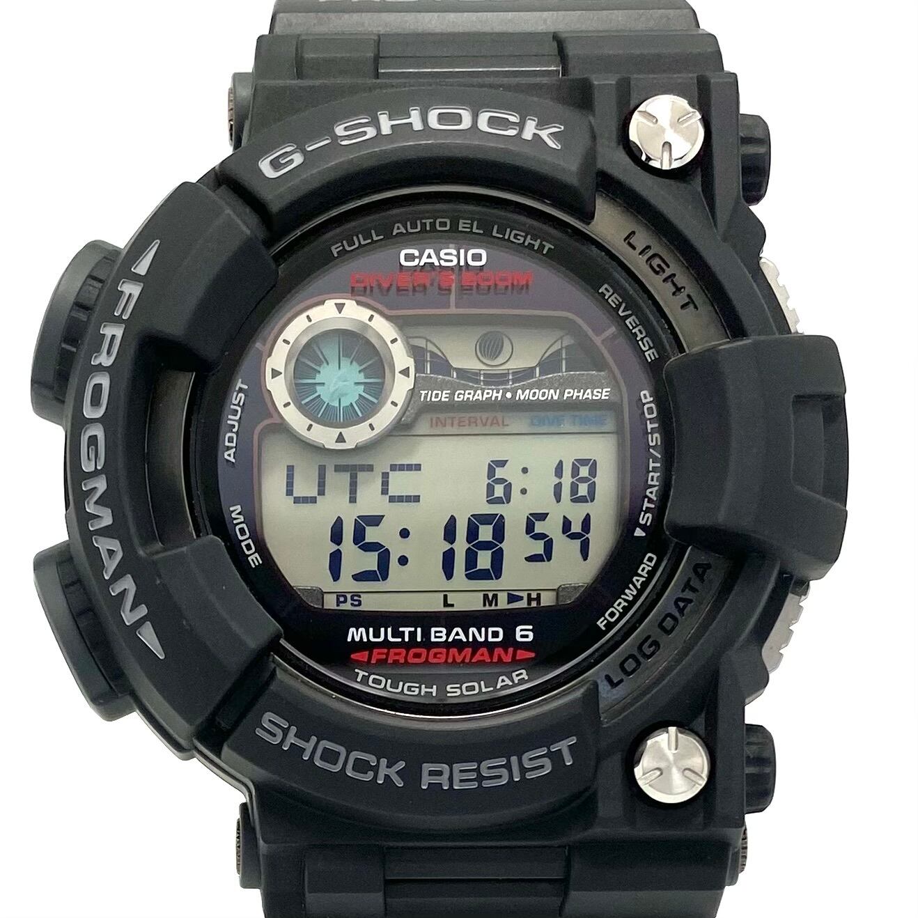 【美品】腕時計 メンズ カシオ ジーショック G-SHOCK フロッグマン GWF-A1000-1JF ダイビング タイドグラフ 200m潜水防水 黒 電波ソーラー デジタル 樹脂ベルト
