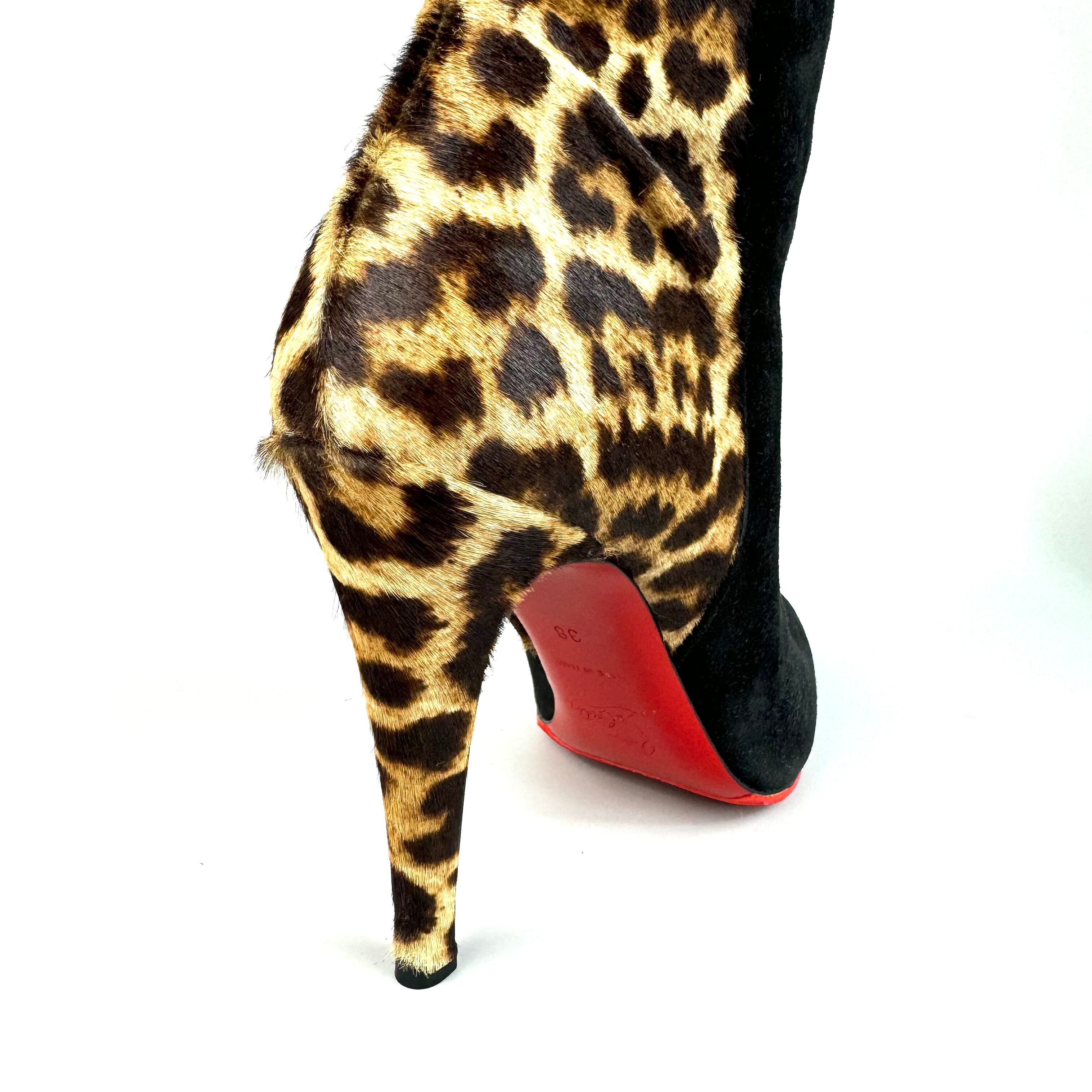 クリスチャンルブタン　ロングブーツ　ハラコ　スエード　黒　ヒョウ柄　25cm