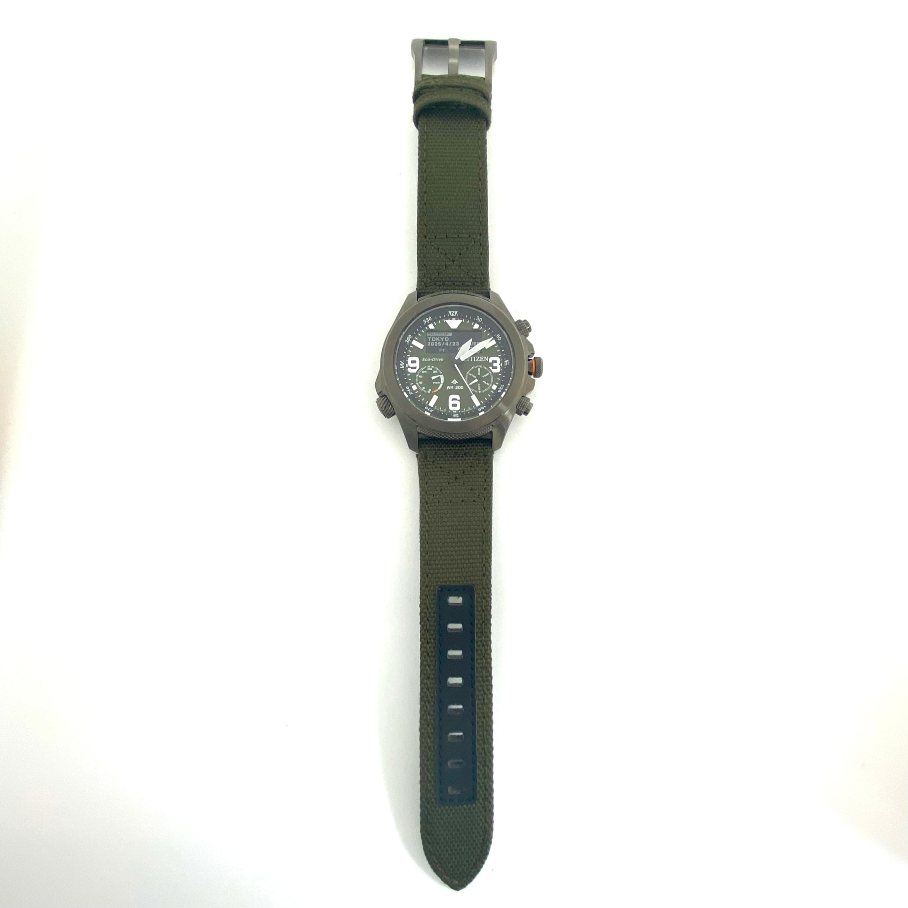 【美品】シチズン　CITIZEN　プロマスター　LANDシリーズ　JV1005-02W　U822-008MS04　エコドライブ　アナデジ　グリーン　ナイロン