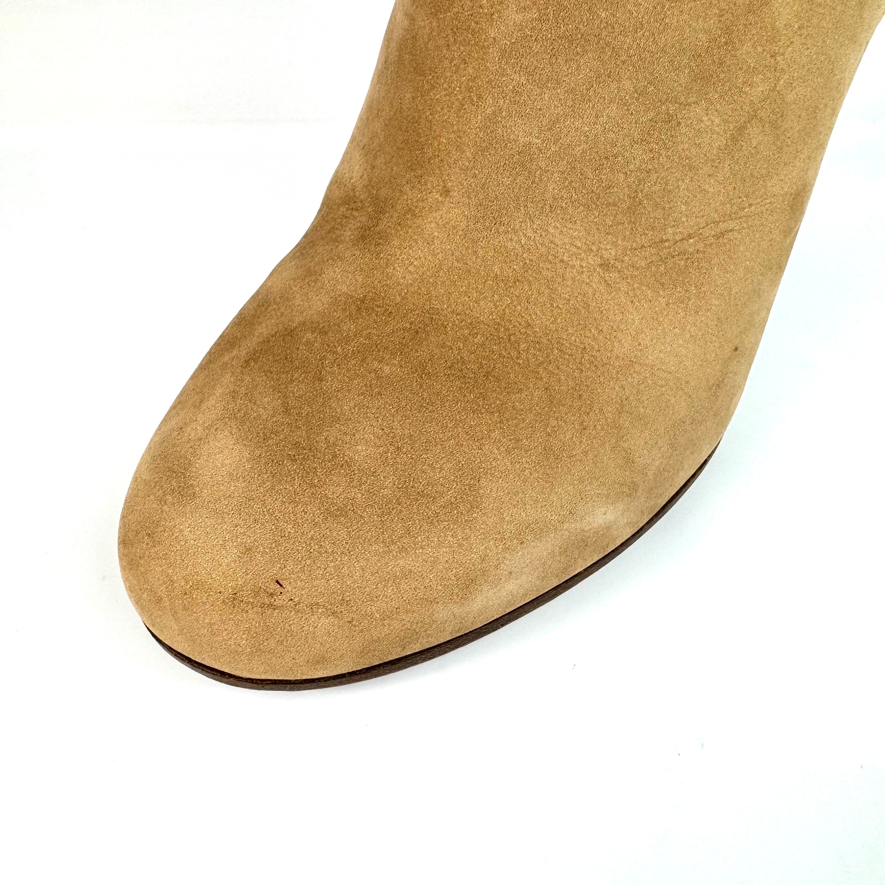 マルタンマルジェラ　ショートブーツ　クリアヒール　ラメ　スエード　ベージュ