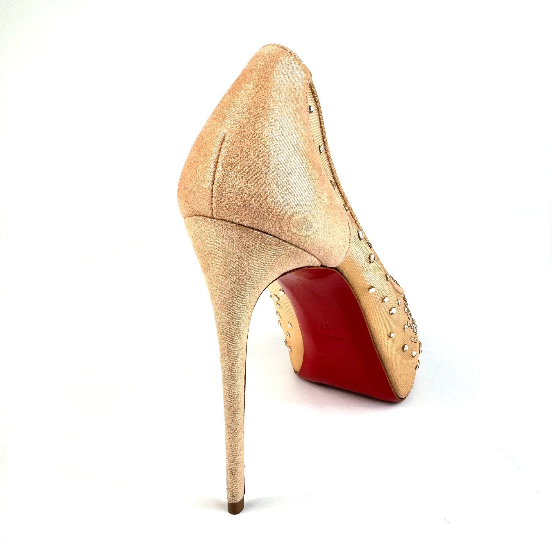 【未使用】クリスチャンルブタン　パンプス　メッシュ×スエード　オープントゥ　ベージュ　23.5cm