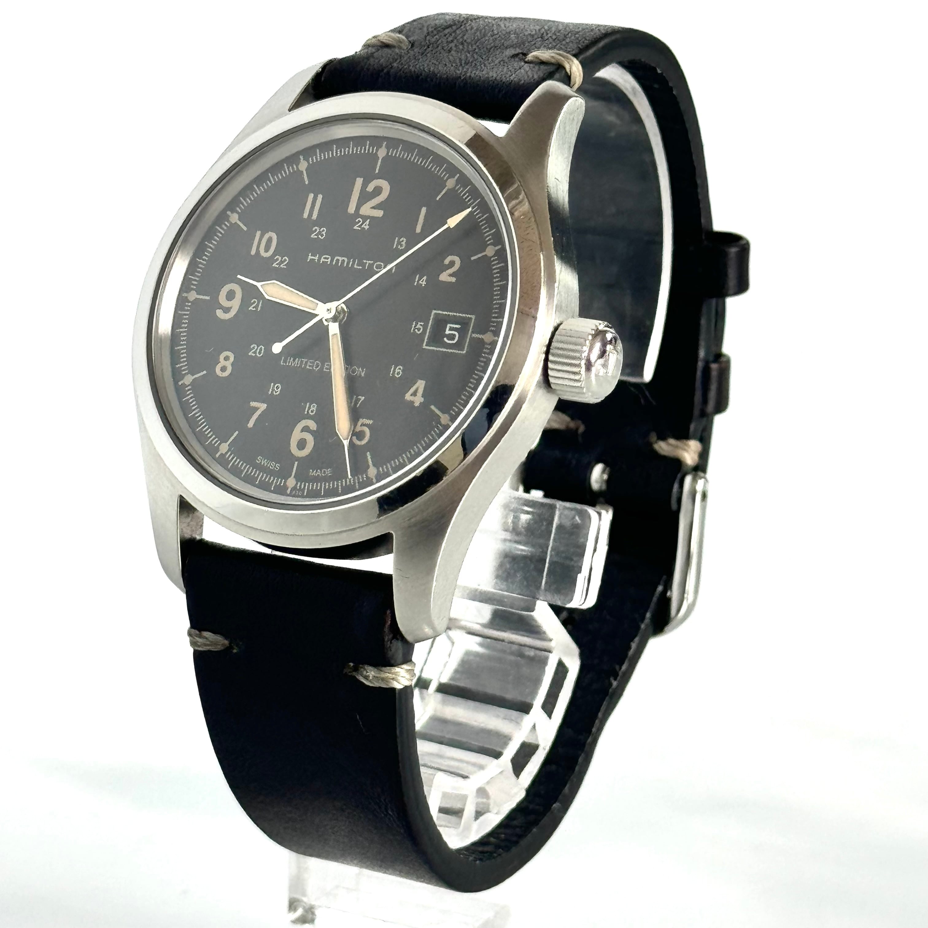 【希少】ハミルトン　カーキフィールド　H89415733　H894150　ナノユニバース別注　限定品　自動巻　黒　革ベルト　デイト表示
