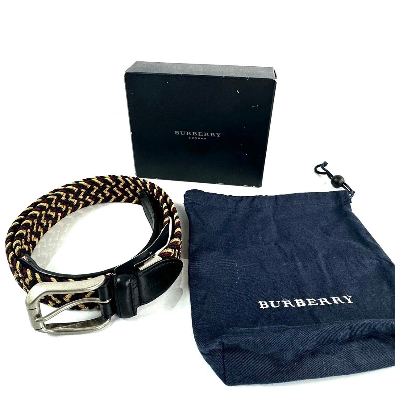 バーバリー　Burberry　ベルト　編み込み　メンズ　レザー　ナイロン