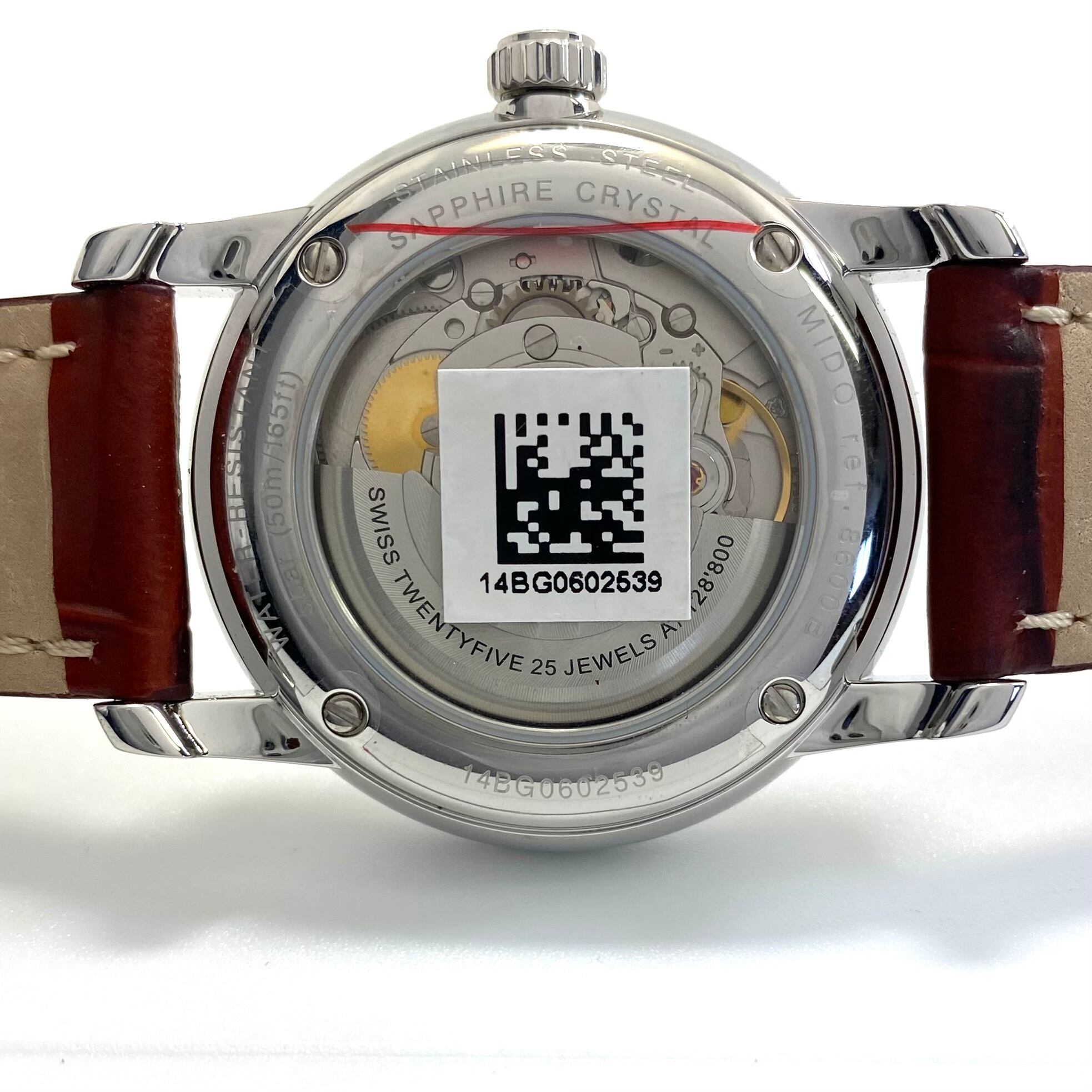 【未使用】ミドー　MIDO　バロンチェッリ　M8600.4.18.8　自動巻　デイト表示　裏スケ　黒　革ベルト