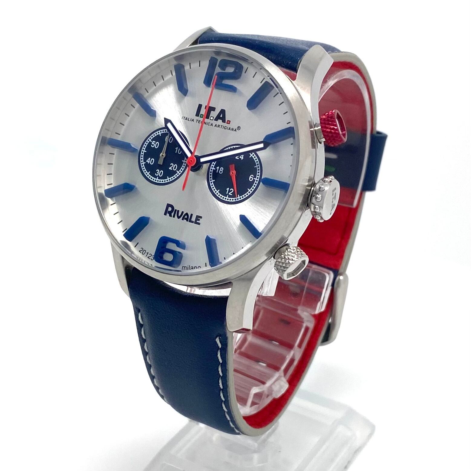 【美品・電池交換済み】アイティーエー　リヴァーレ　29.00.03　クォーツ　クロノグラフ　シルバー　革ベルト