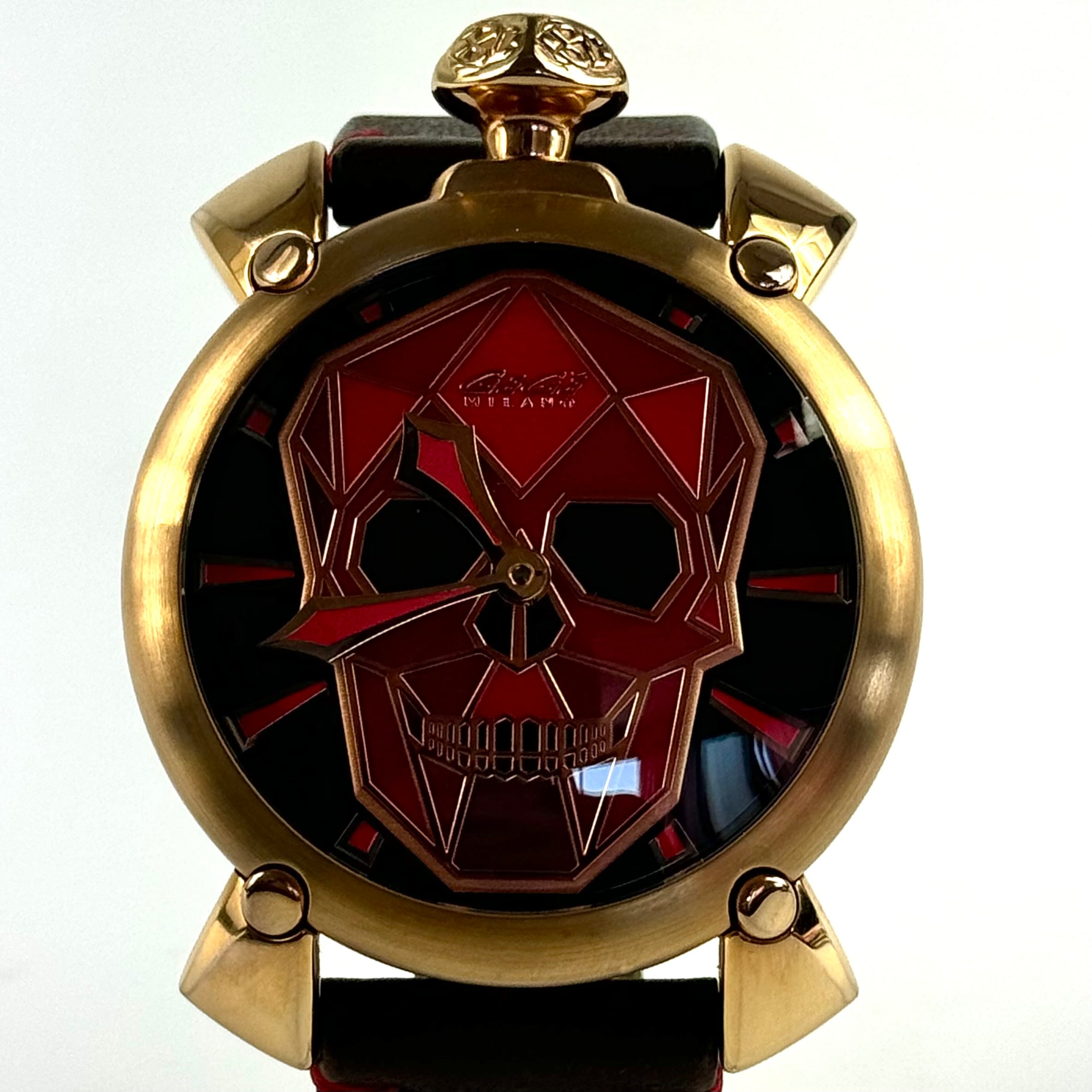 【希少品】ガガミラノ　GaGa MILANO　マニュアーレ48　BIONIC SKULL　5061.03S　手巻き　裏スケ　革ベルト　マルチカラー　世界500本限定モデル
