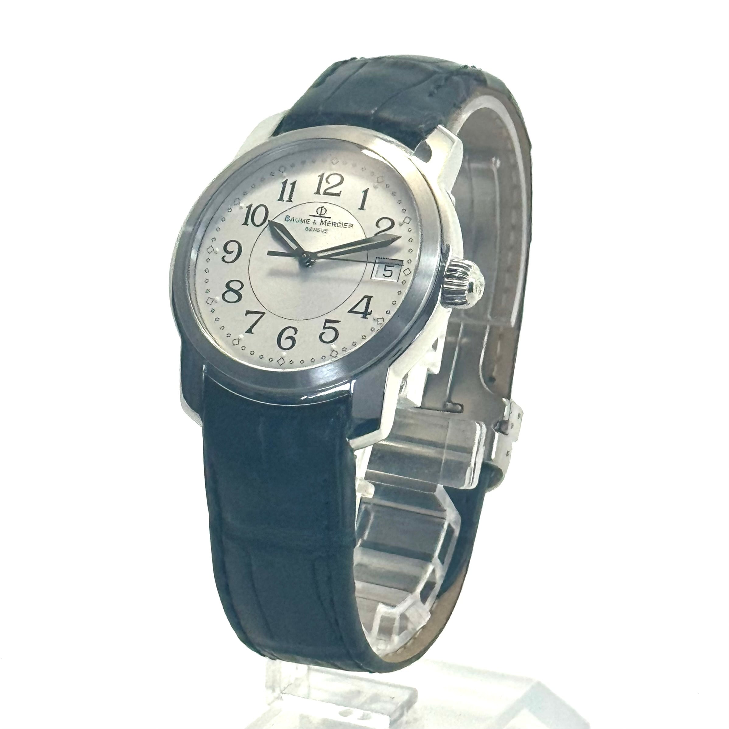 【美品・OH、電池交換済み】ボーム＆メルシエ　ケープランド　MV045214　5267466　クォーツ　デイト表示　シルバー　革ベルト