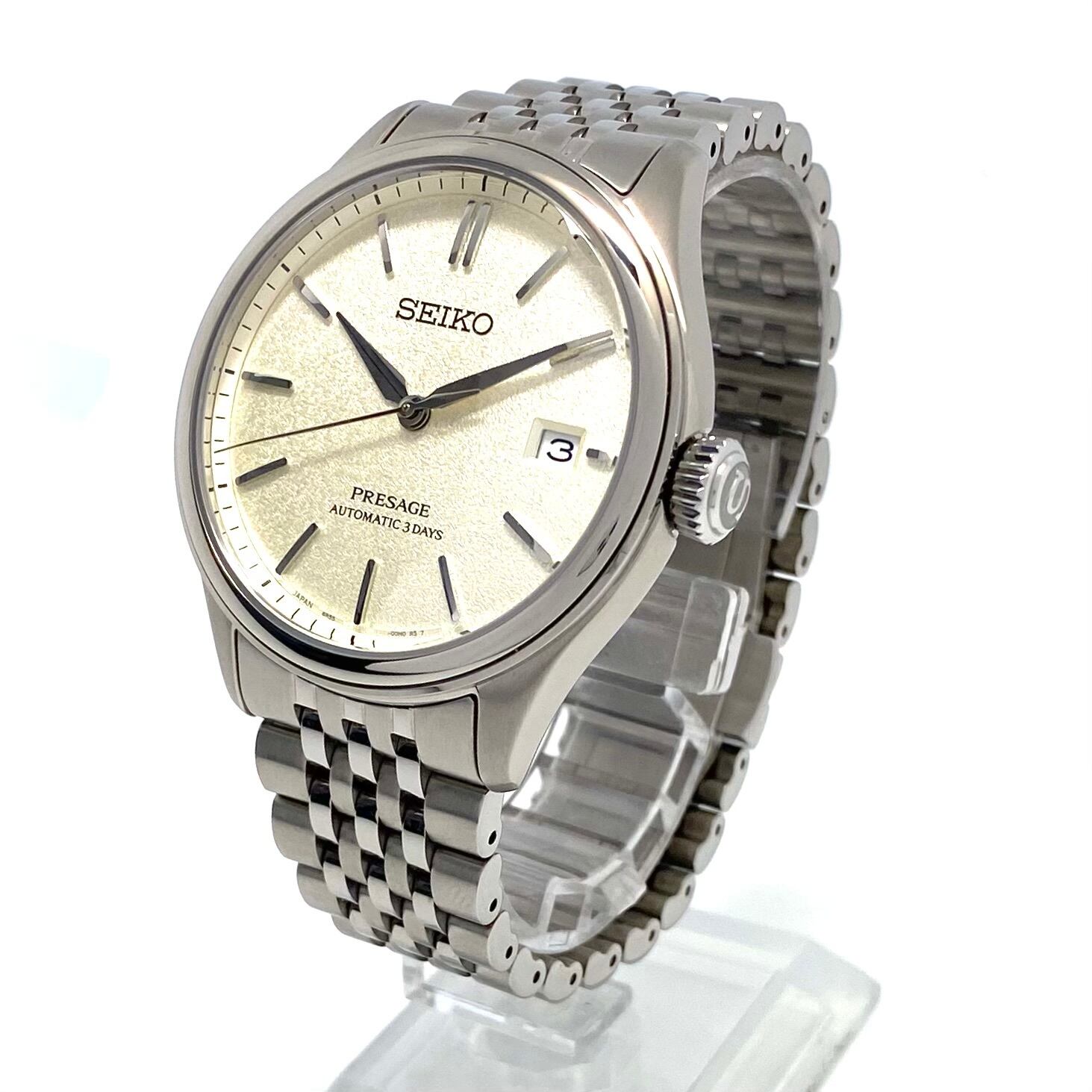 【美品】中古 腕時計 メンズ セイコー プレサージュ Classic Series SARX121 6R55-00H0 セイコーグローバルブランドコアショップ専用モデル 自動巻 裏スケ シルバー デイト表示 10気圧
