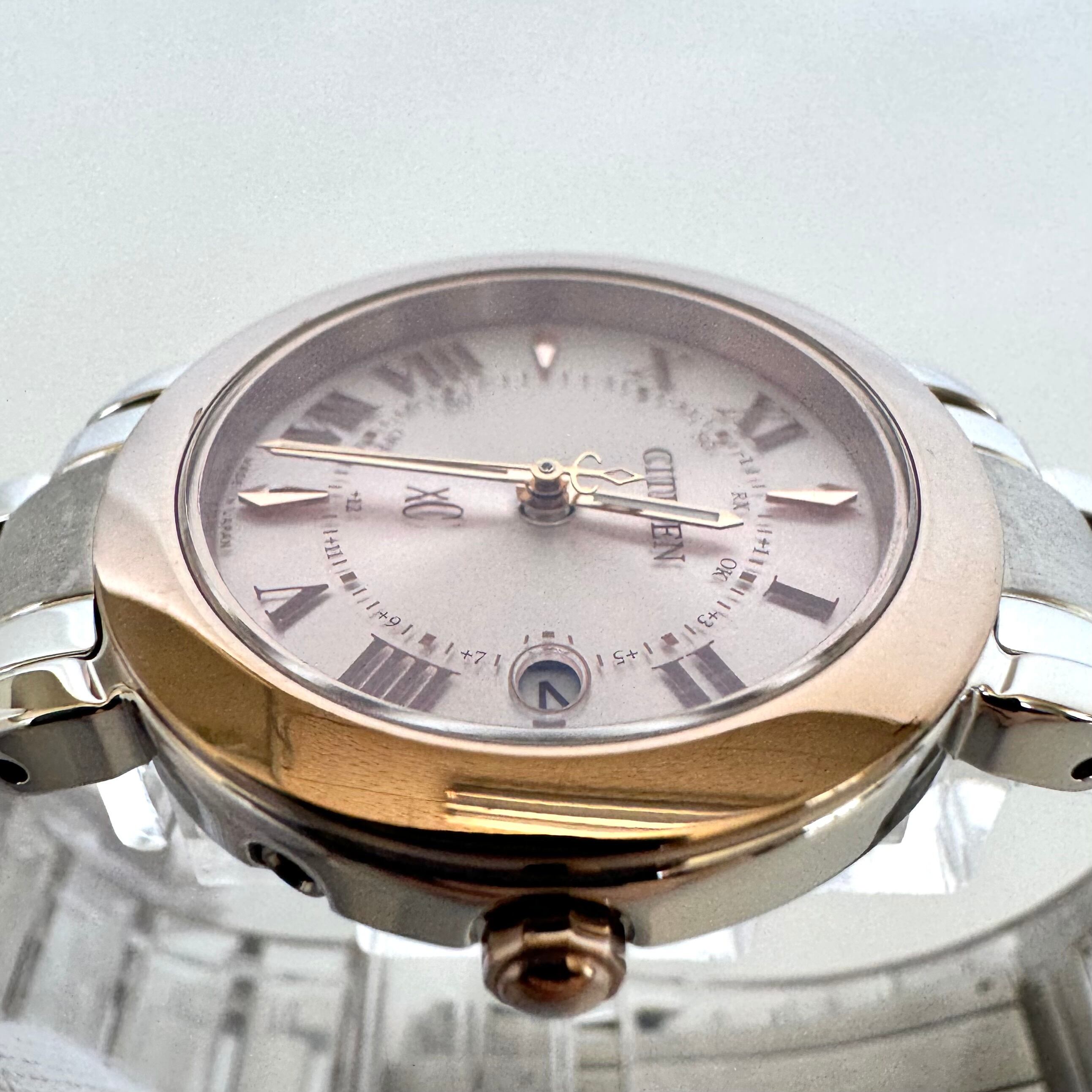 【美品】シチズン　クロスシー　hikari collection　ES9445?57W 　H060-T025722　電波ソーラー　チタン　サクラピンク　レディース　ローマ数字　デイト表示