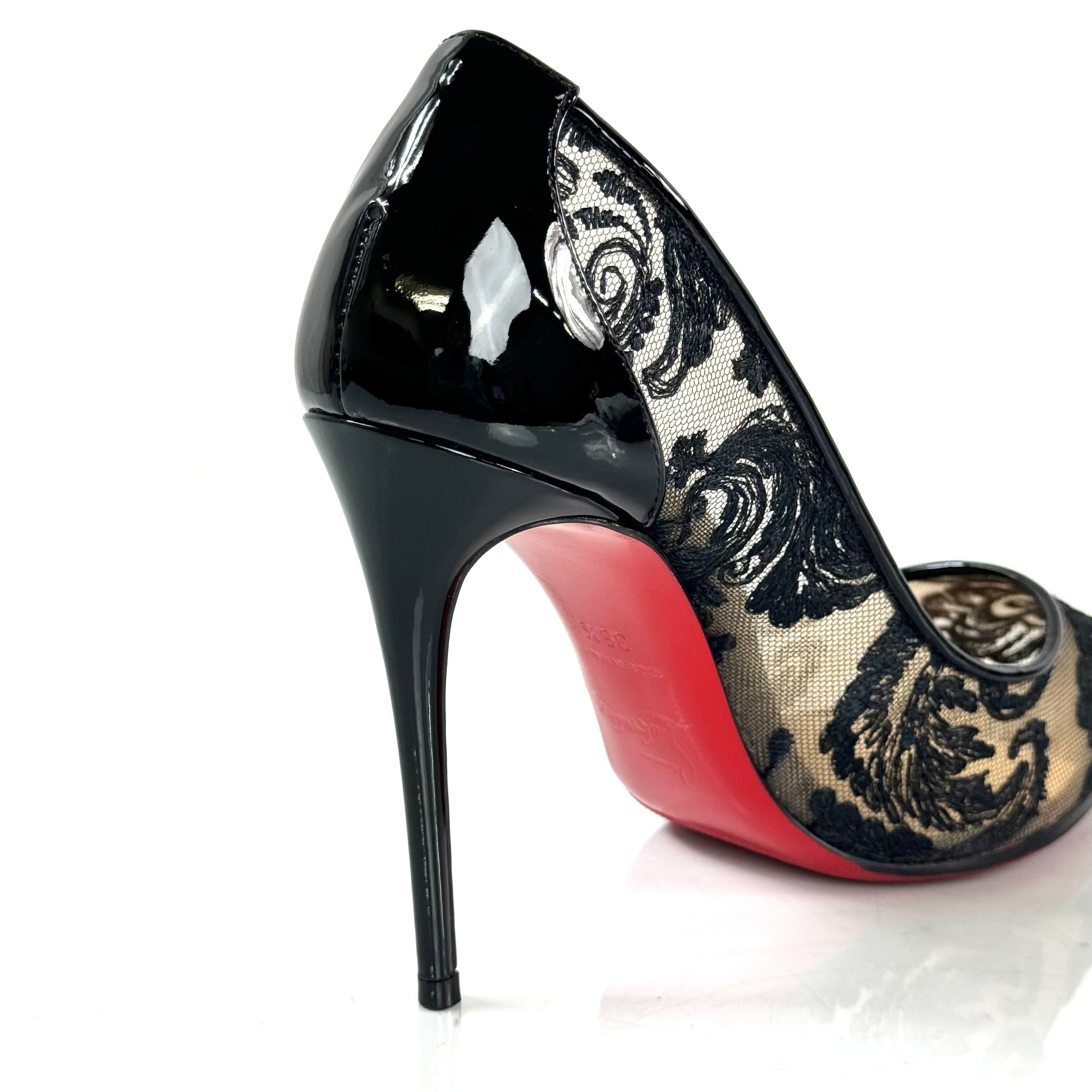 クリスチャンルブタン　パンプス　レース　100mm　ピンヒール　黒　36.5